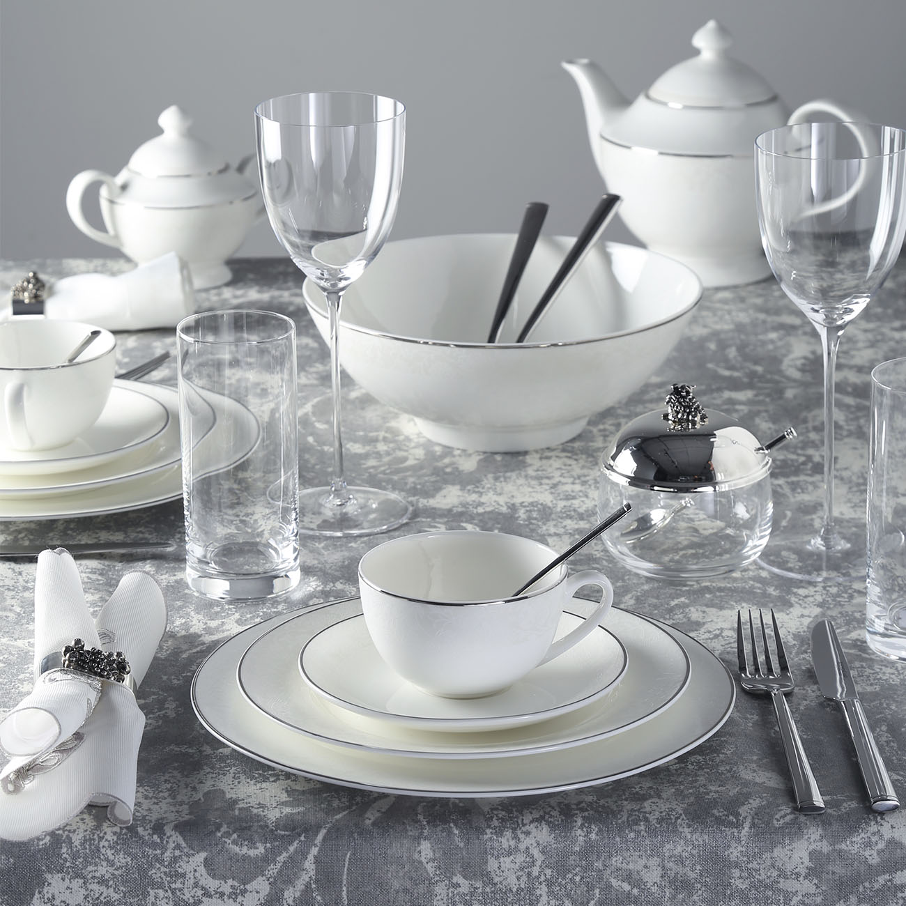 Tea pair, 2 pers, 4 pr, 250 ml, porcelain F, Pearl-platinum, image-2