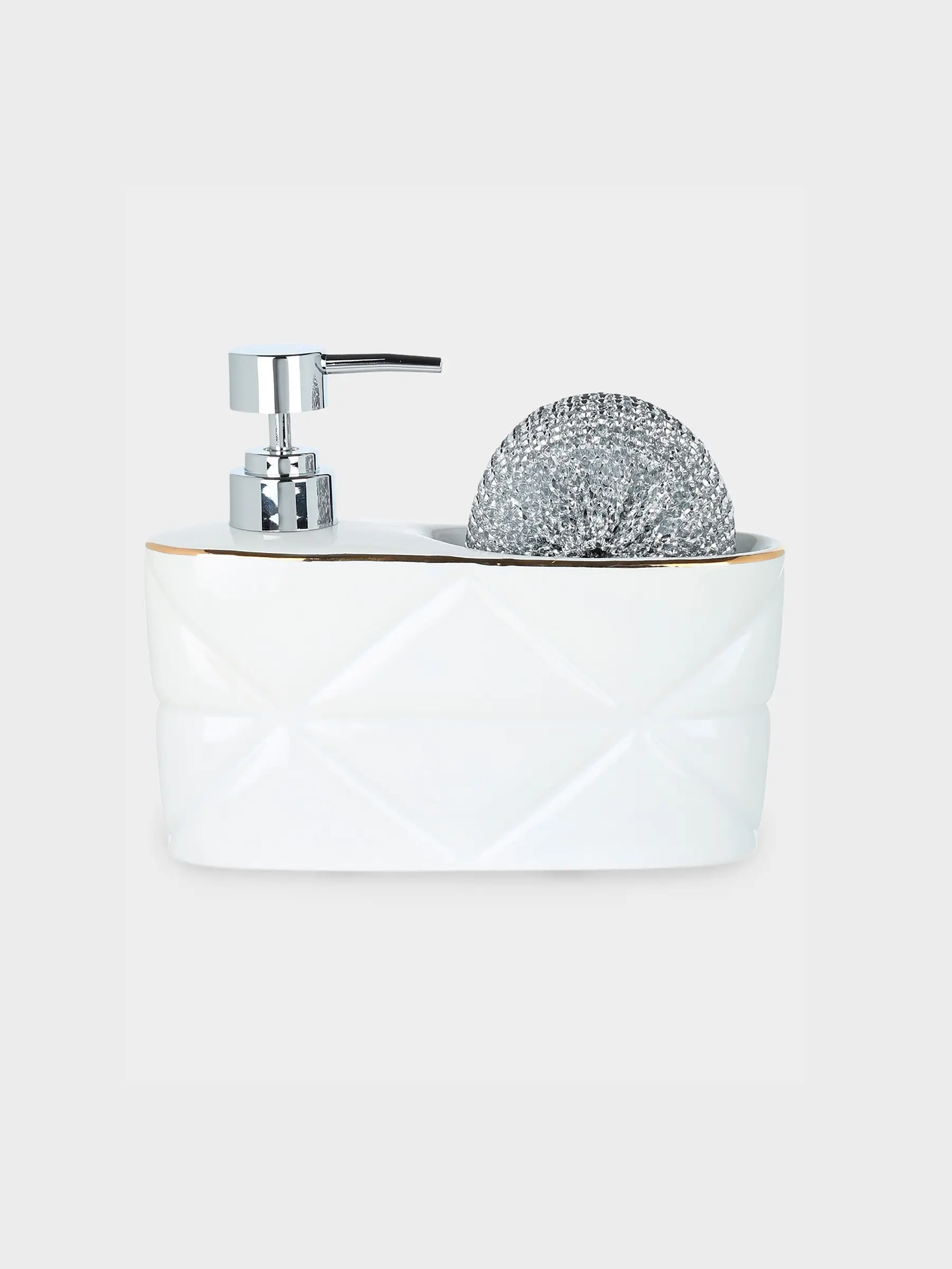 Detergent dispenser, 628 ml, organizer, with sponge, Ceramic, White, Kerama
