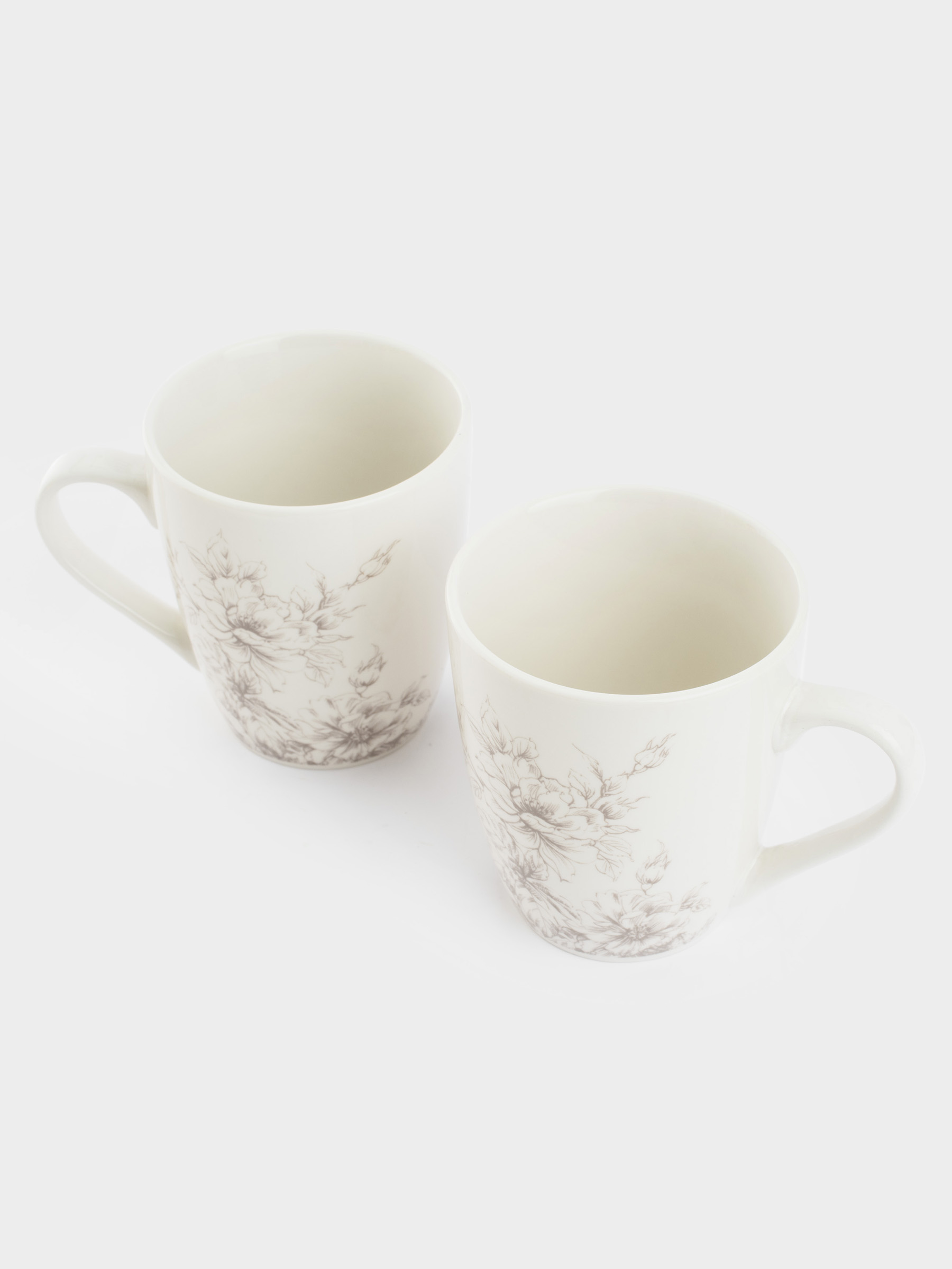 Mug, 350 ml, 2 pcs, porcelain P, white, Beige flowers, Maleo, image-3