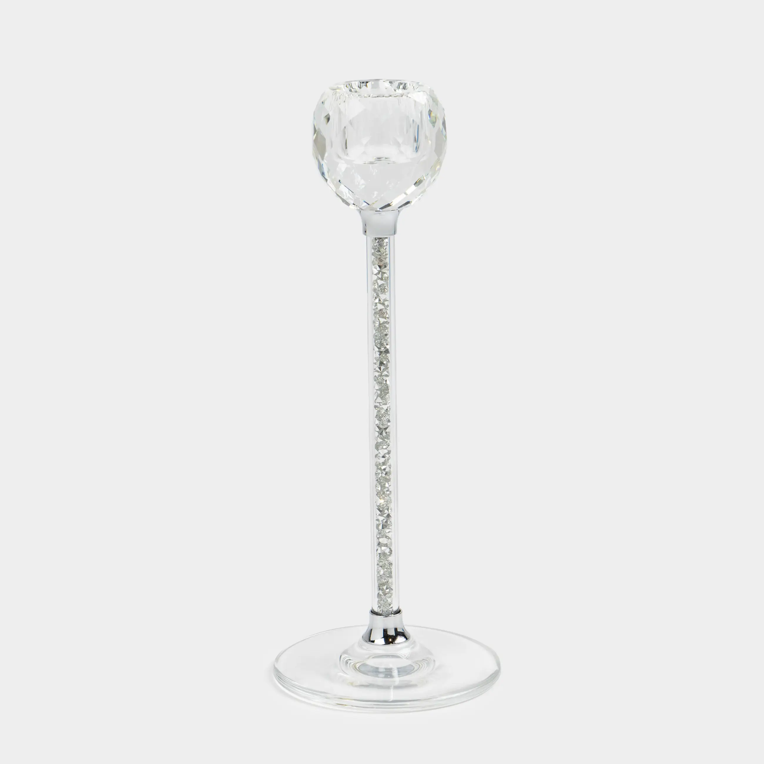 Candlestick, 21 cm, for a thin candle, on a leg, glass / rhinestones, Diamond