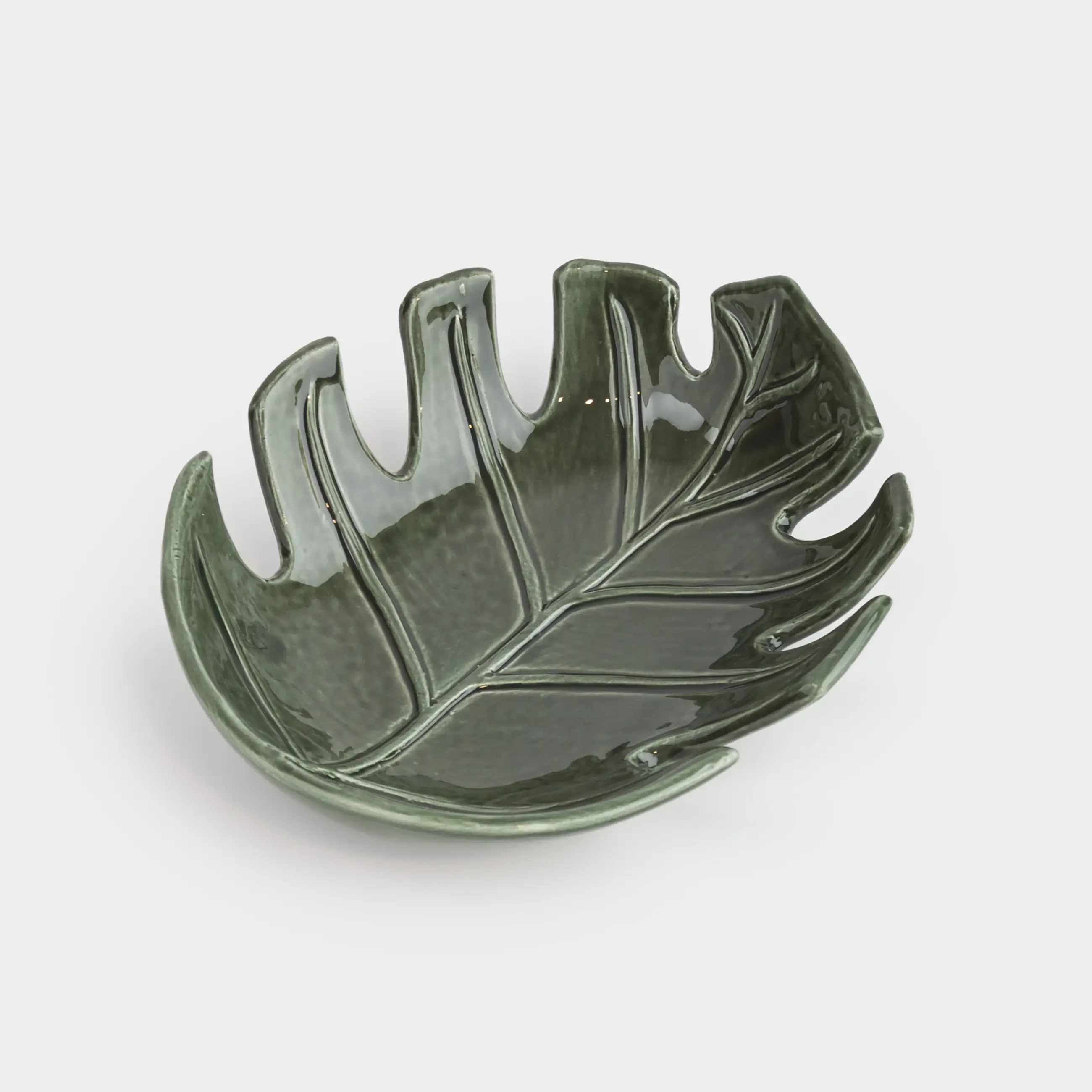 Decorative dish, 18x16 cm, ceramic, green, Monstera leaf, Tropical