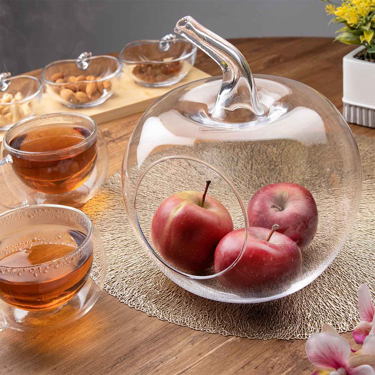 Candy box, 27x24 cm, glass, Apple, Clear