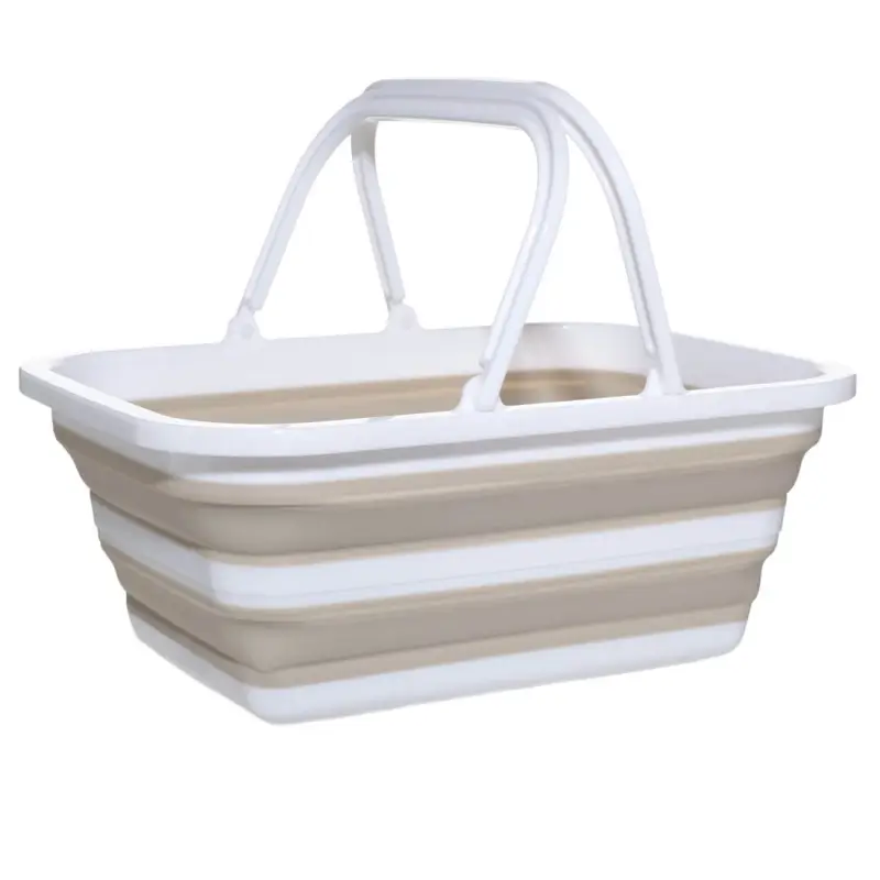 Foldable basket, 39x29x16 cm, with handles, plastic / rubber, gray-beige, Foldaway