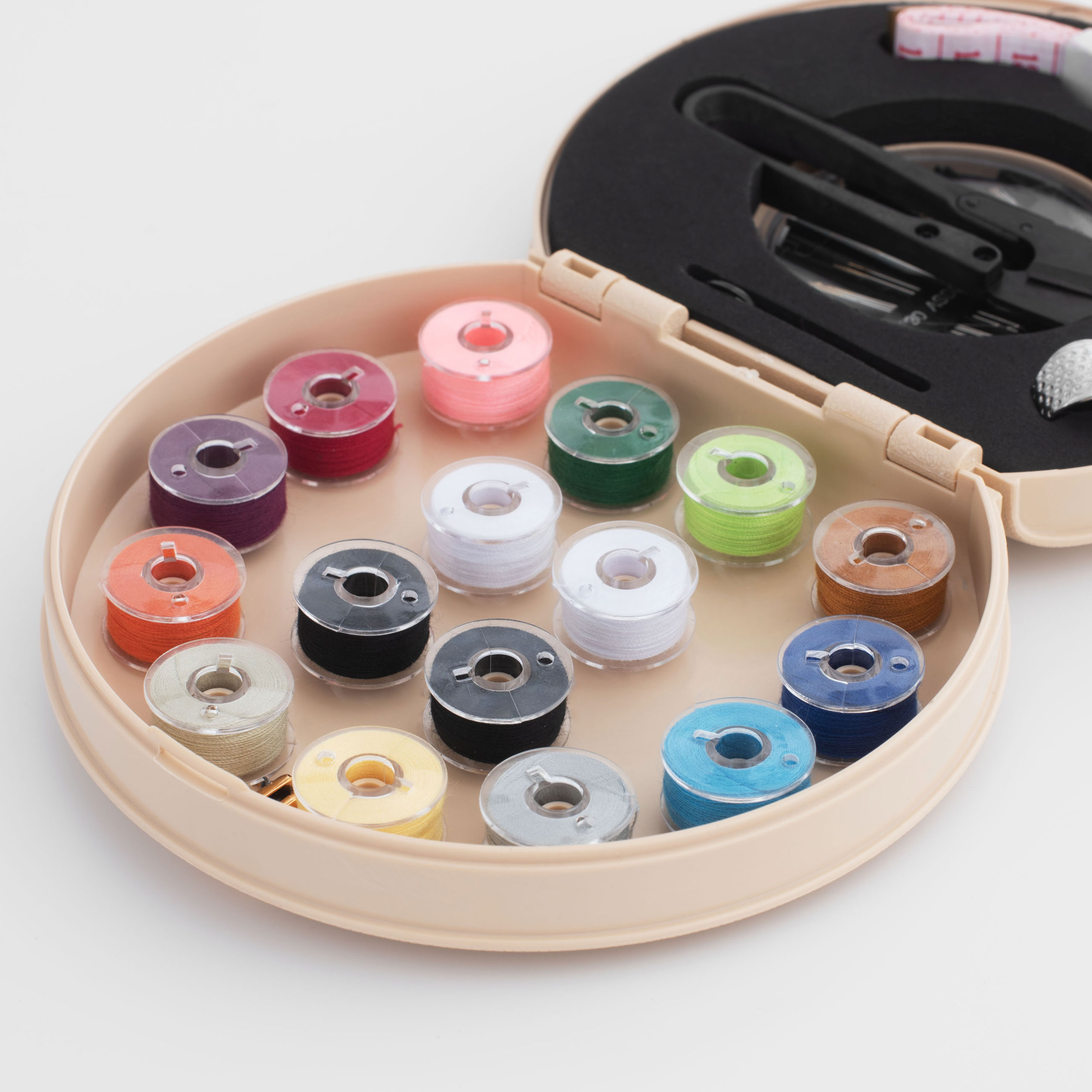 Sewing and needlework set, 13x10 cm, 21 items, in a case, polyurethane / metal, beige, Thread, image-1