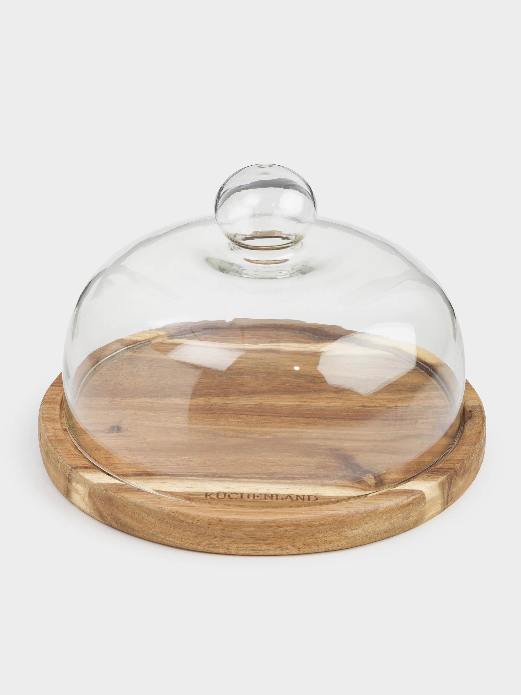Dish with lid, 23x15 cm, wood/glass, round