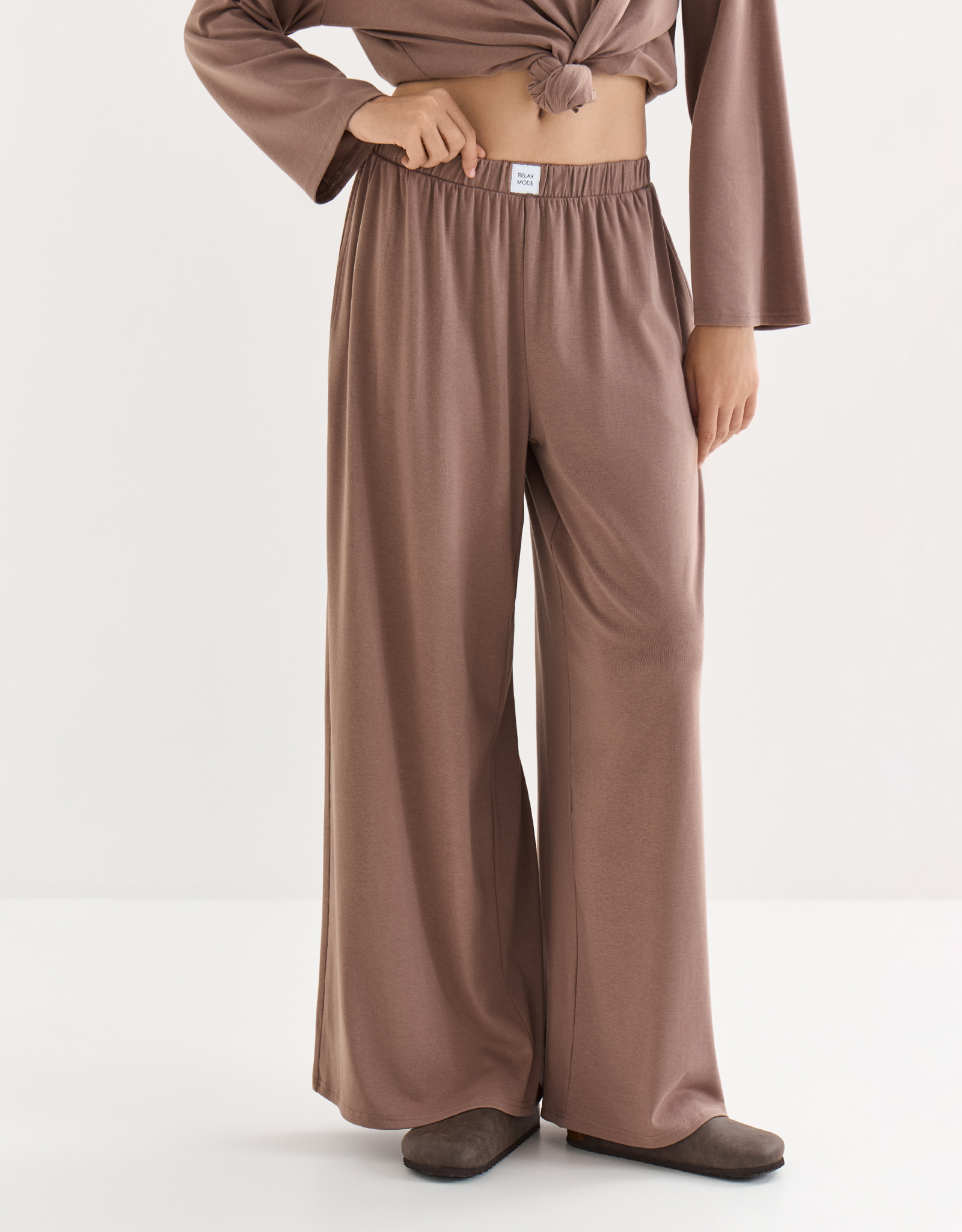 Women's trousers, homewear, size S, cotton / viscose/spandex, beige melange, Wiana, image-1
