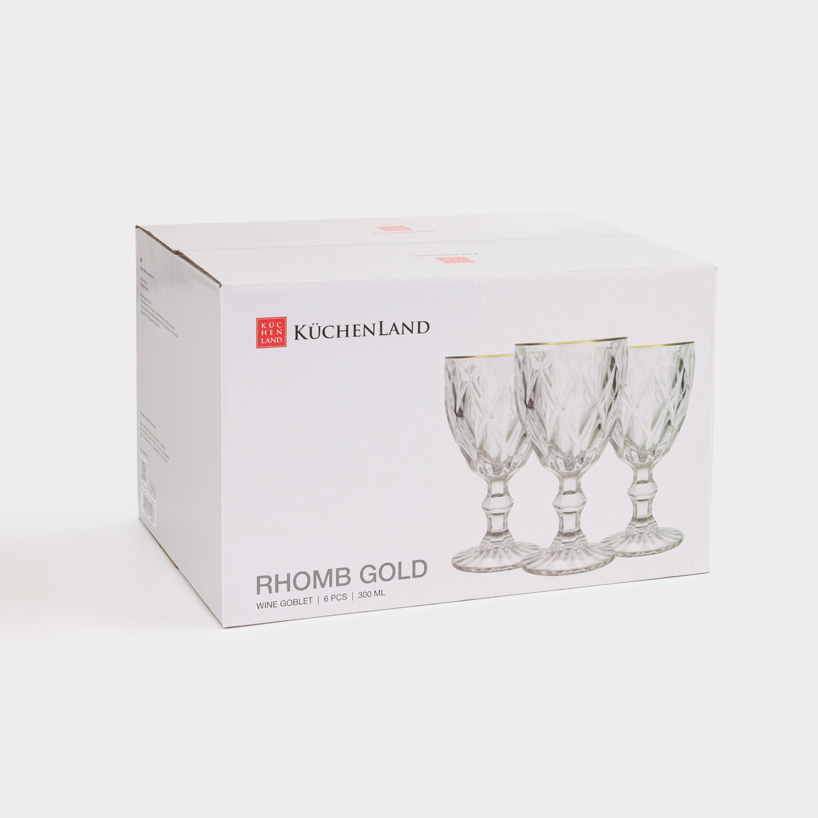 Wine glass, 300 ml, 6 pcs, glass R, with golden edging, Rhomb gold