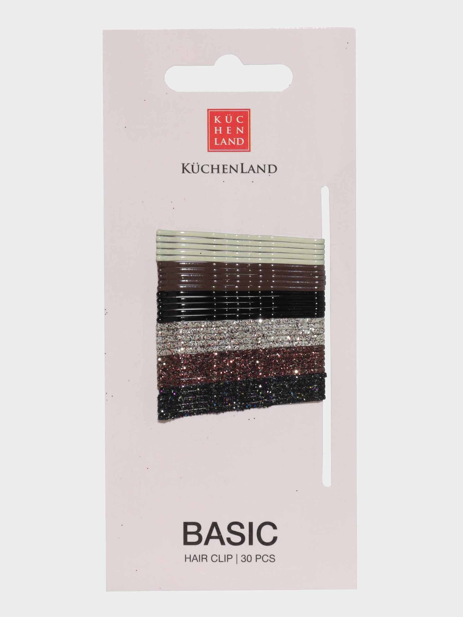 Hair clip, 6 cm, 30 pcs, metal, brown mix, Invisible, Basic