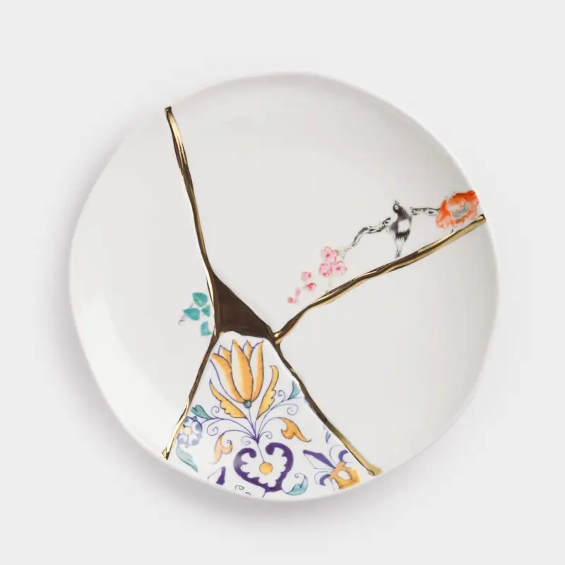 Snack plate, 21 cm, porcelain N, white and gold, Kintsugi, Kintsugi