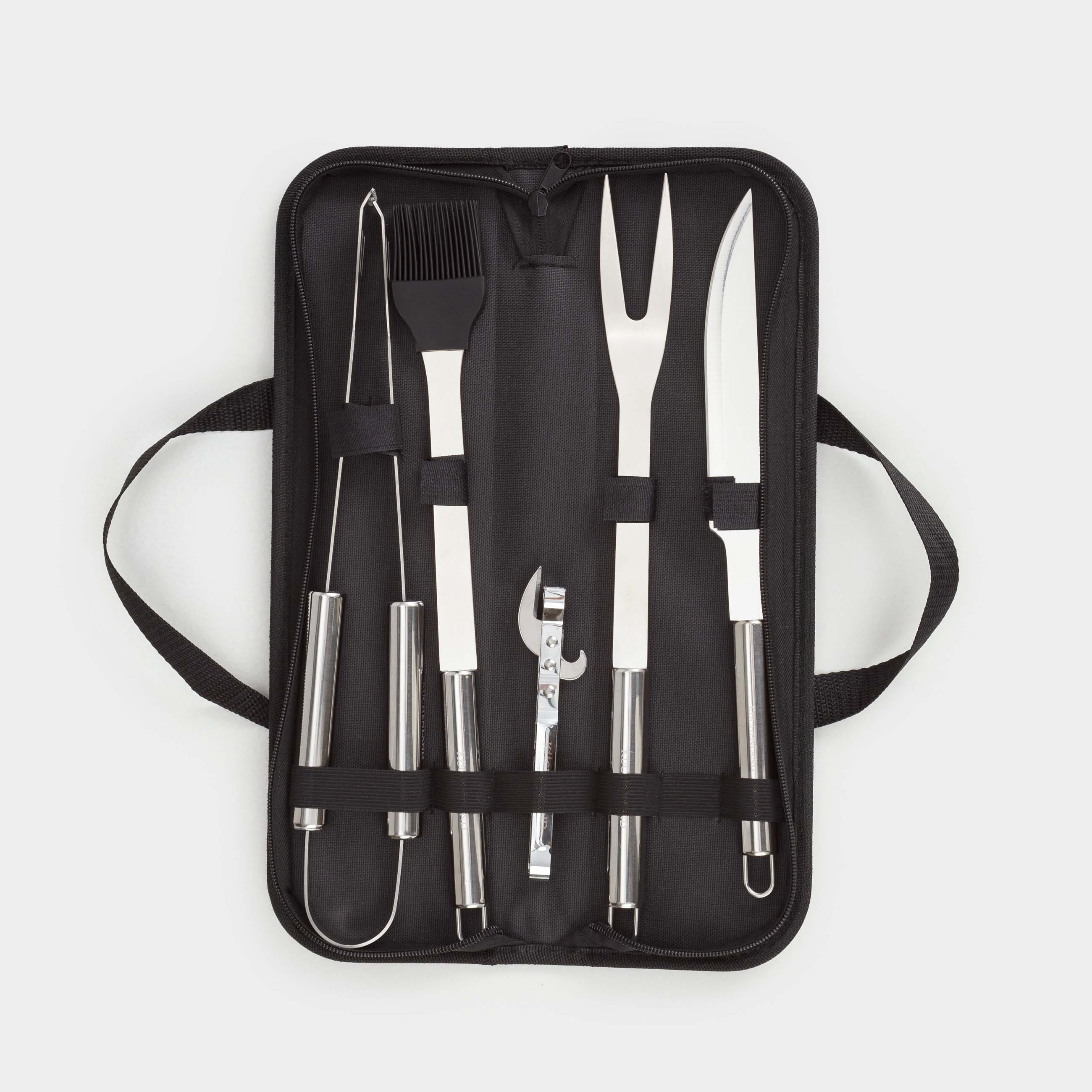 BBQ set, 5 items, in a fabric case, steel / silicone/eco-leather, BBQ