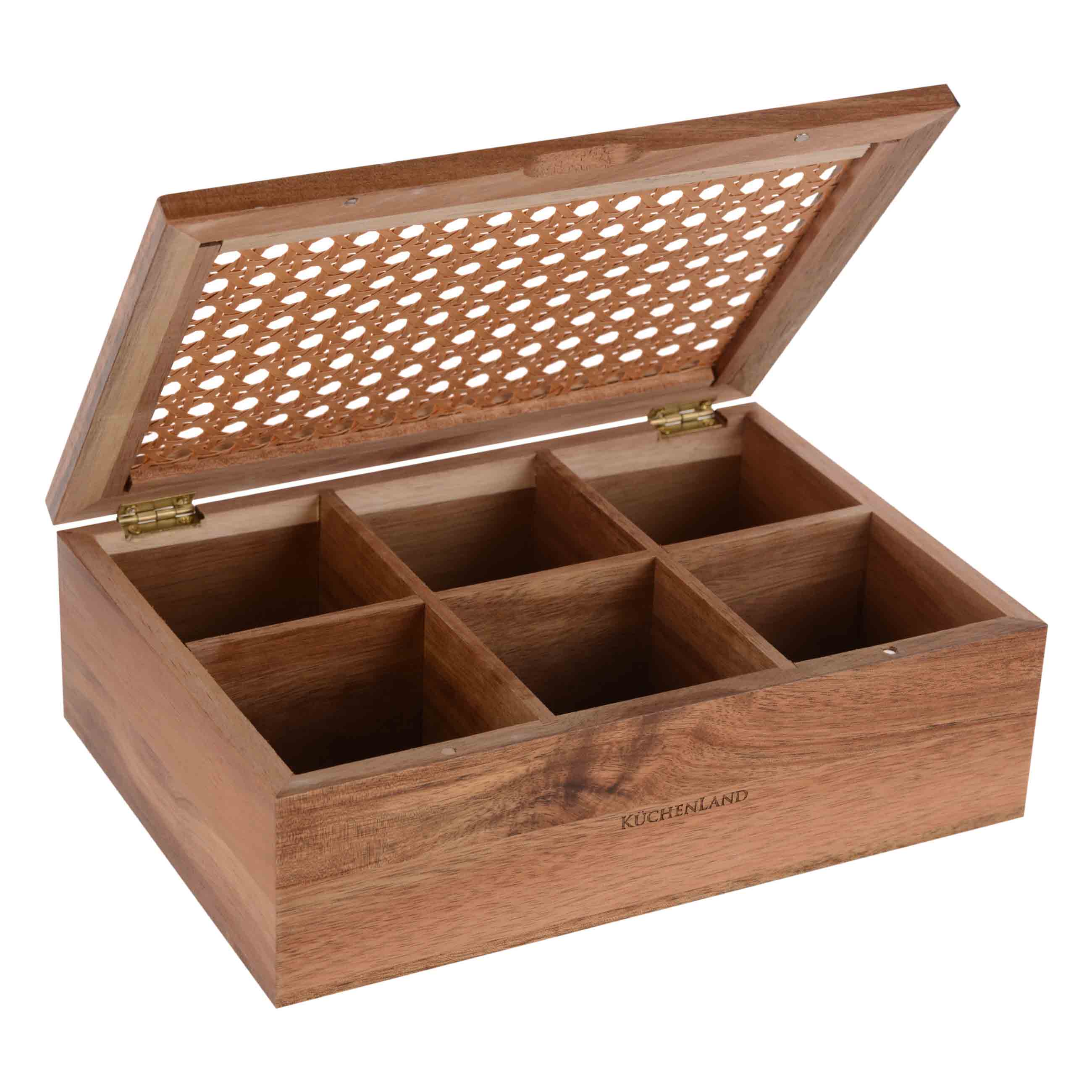 Tea box, 24x16 cm, 6 compartments, wood / rattan, rectangular, Lattice, image-1