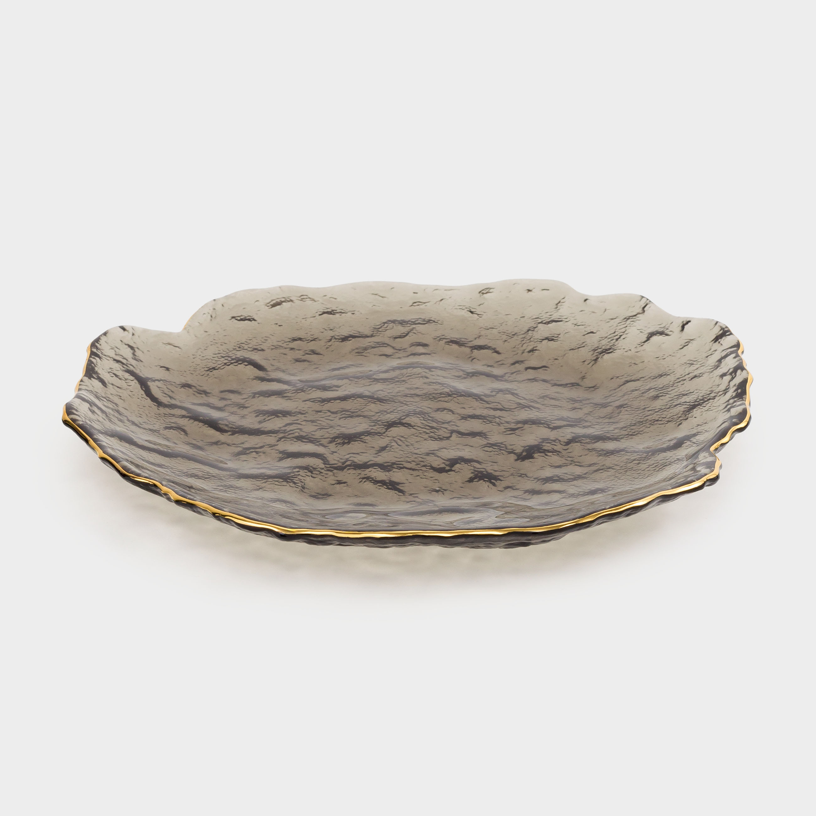 Dish, 26 cm, glass, gray, with golden edging, Nautilus color