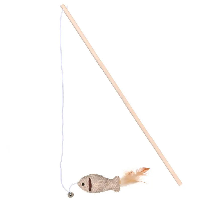Cat fishing pole toy, 1 m, with Bell, Wood / Polyester, Fish, Playful cat ,image-0