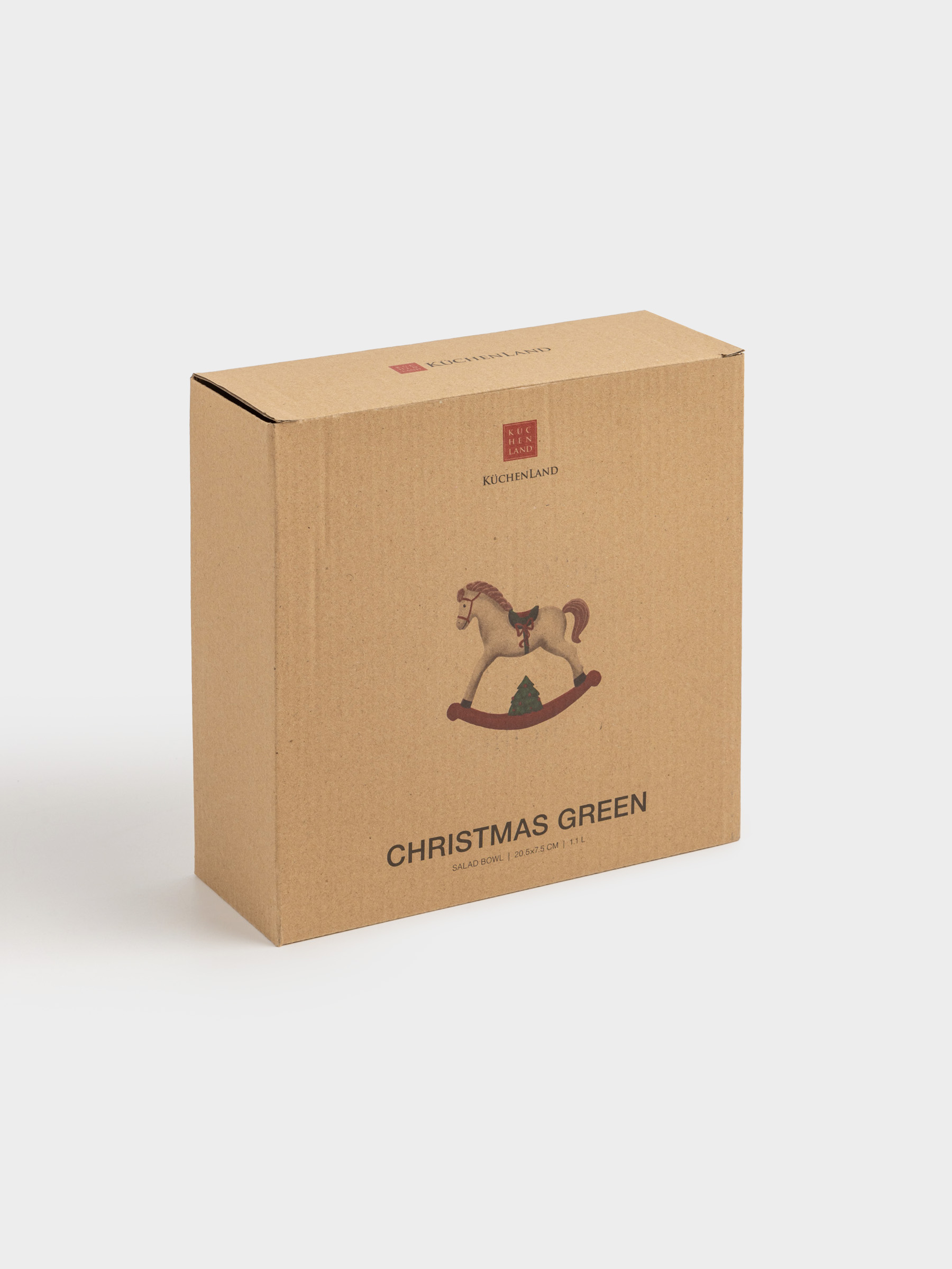 Salad bowl, 21x8 cm, 1 l, ceramic, Horse with Christmas tree, Christmas green, image-4