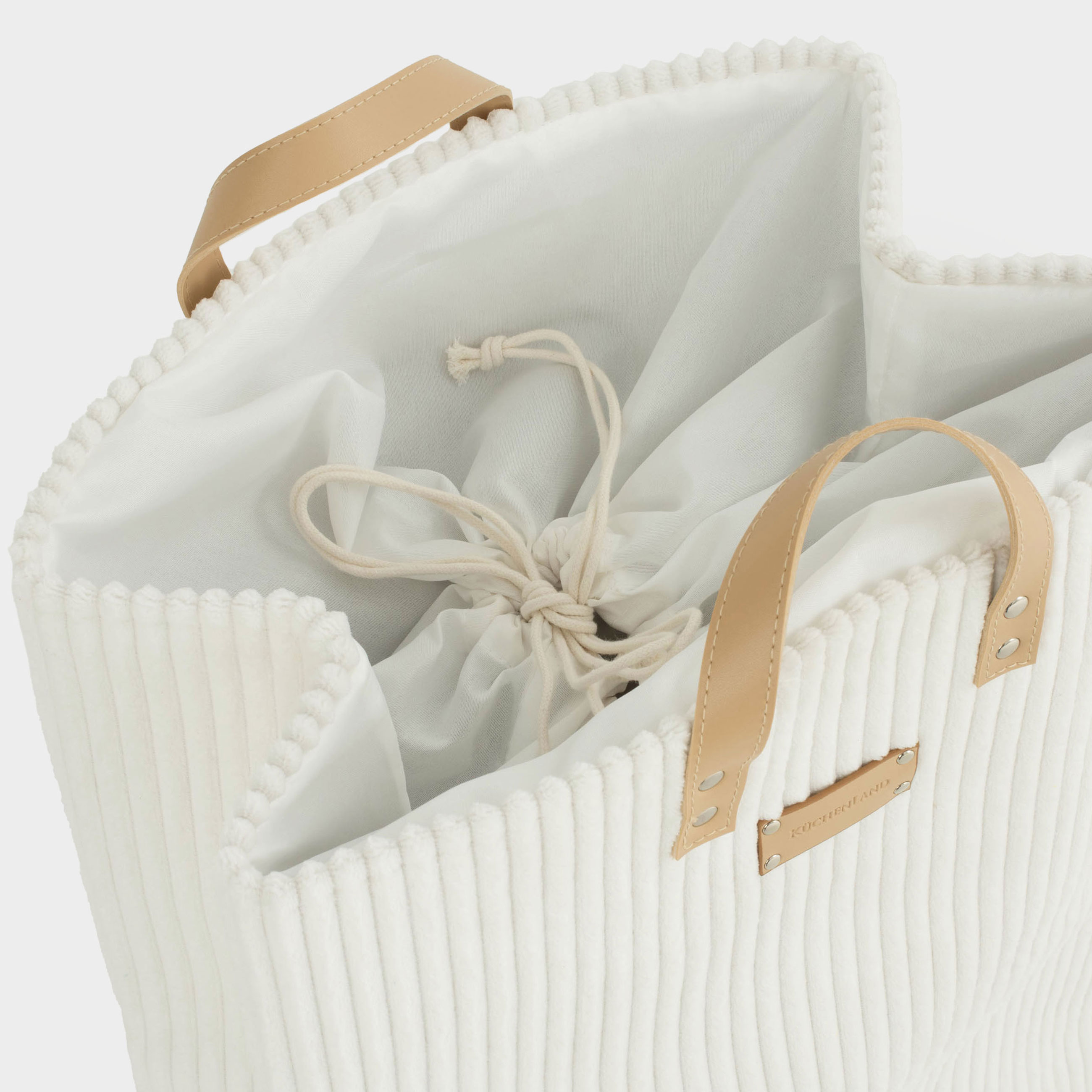 Laundry storage bag, 37x22x50 cm, with handles, polyester, rectangular, beige, Moire, image-3