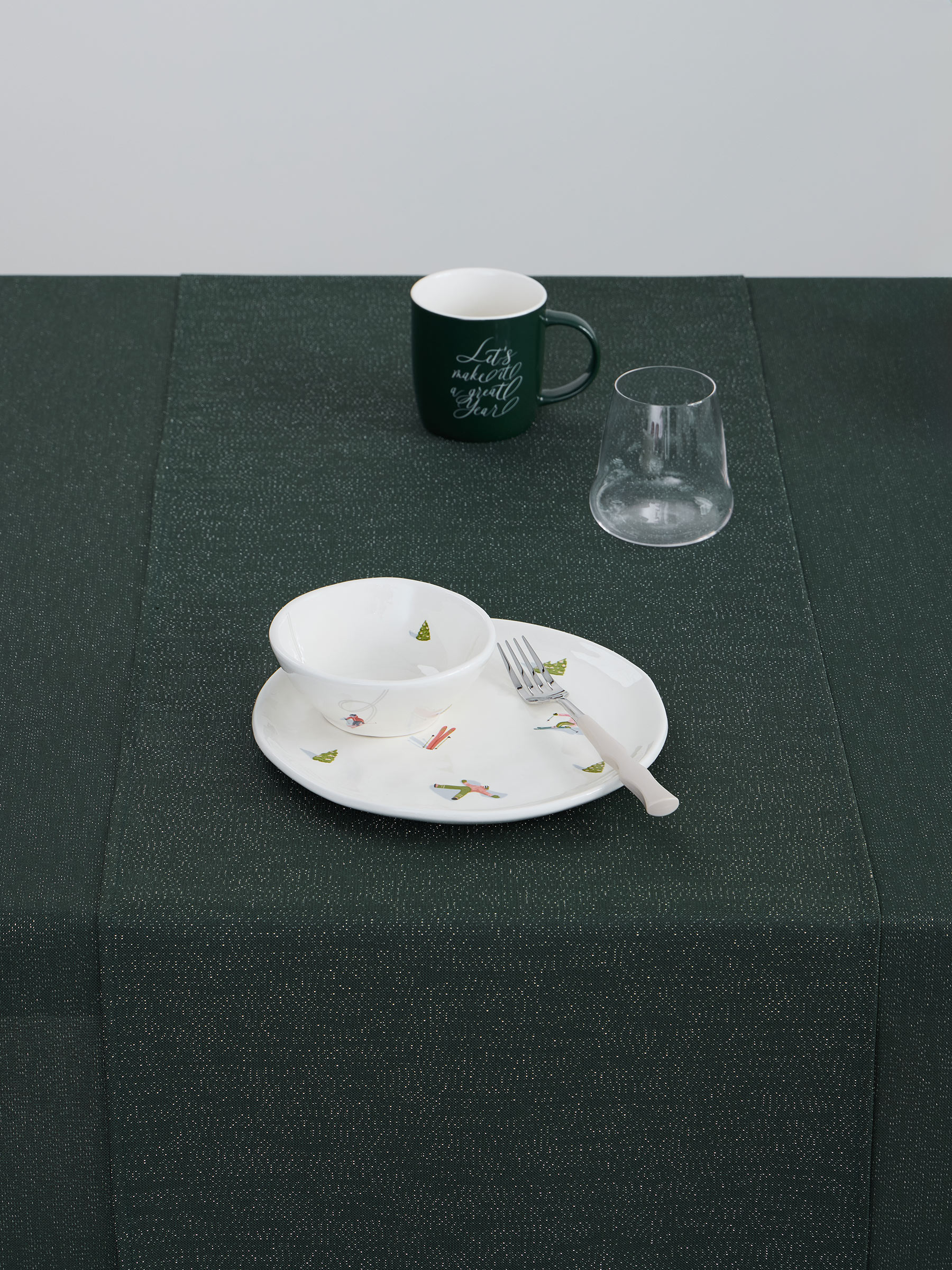 Table runner, 40x160 cm, polyester, dark green, Green speckled, image-5