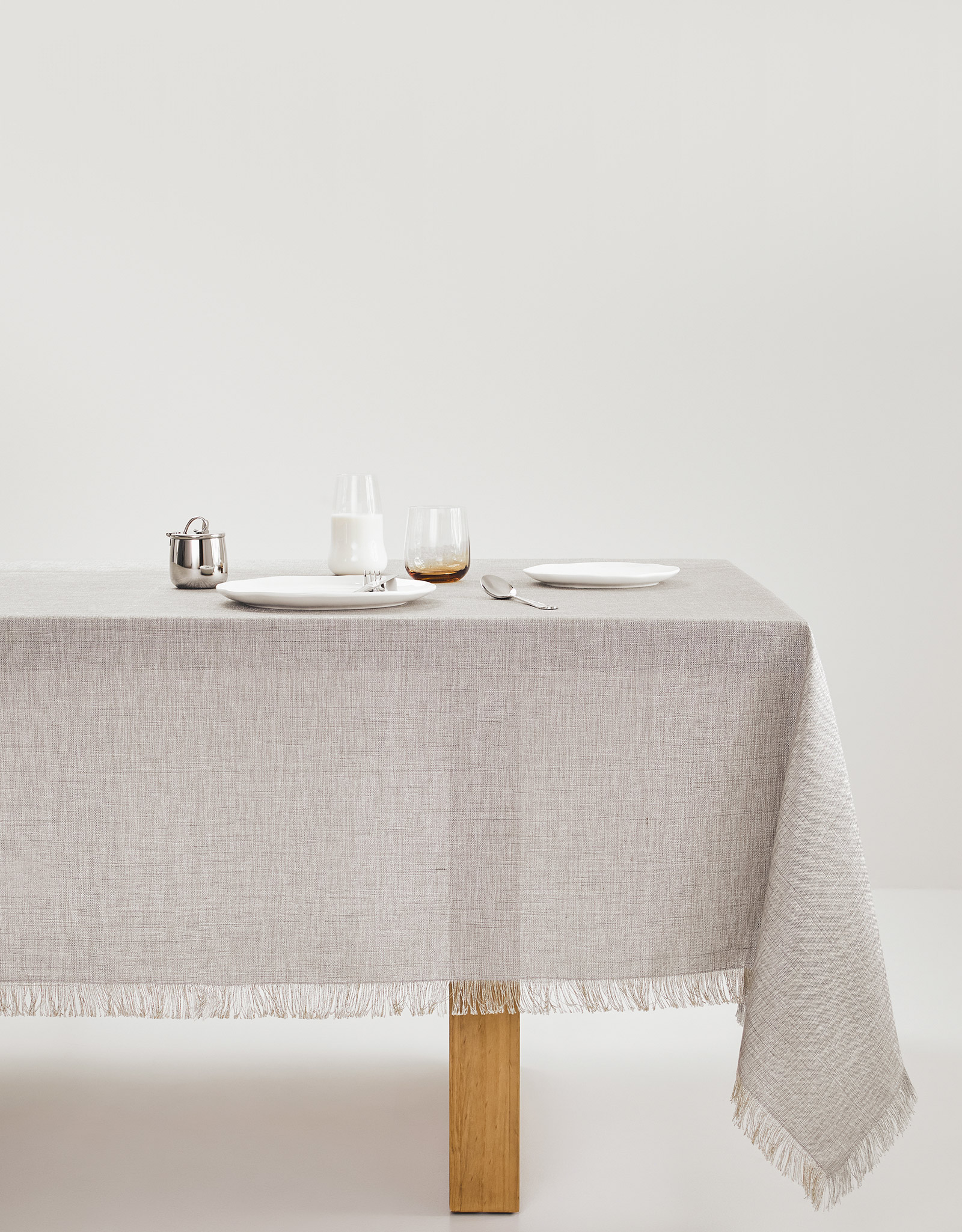 Tablecloth, 160x160 cm, fringed, polyester, grey melange, Beverin, image-1