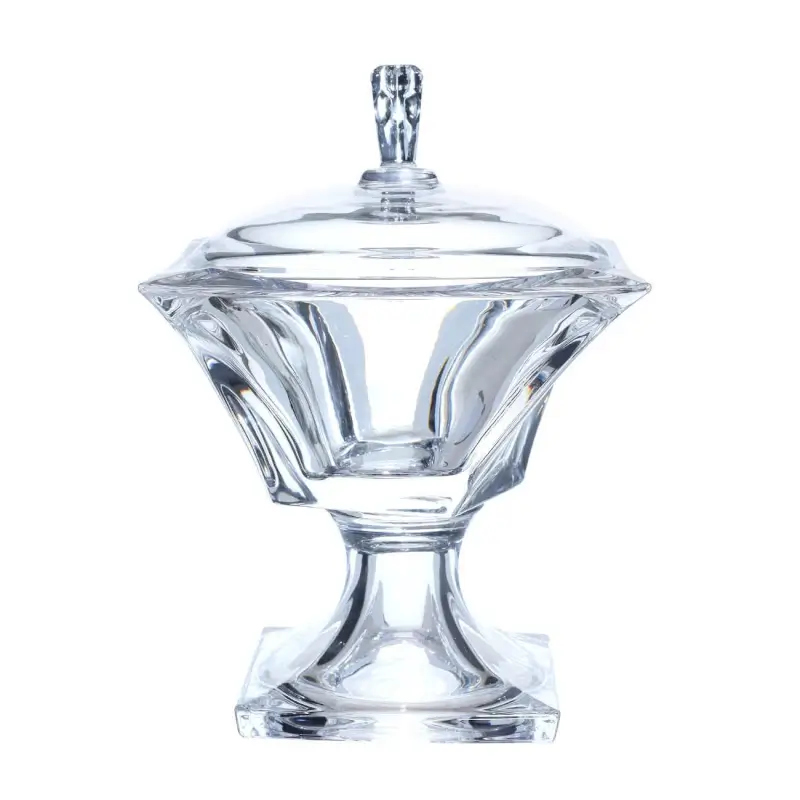 Candy bowl, 25x18 cm, 740 ml, on a leg, with lid, glass, square, Tulip light