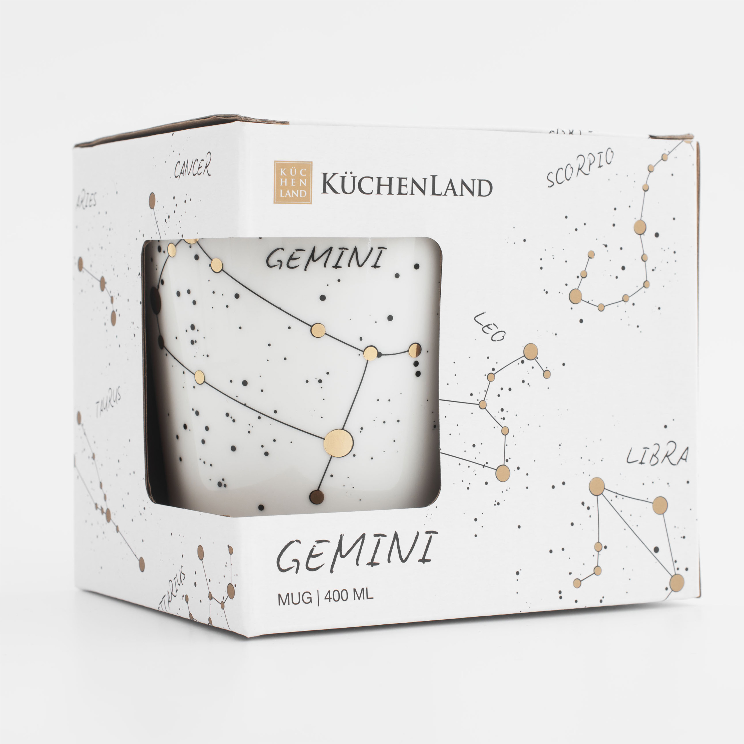 Mug, 400 ml, porcelain N, milky golden, Gemini, Zodiac, image-5