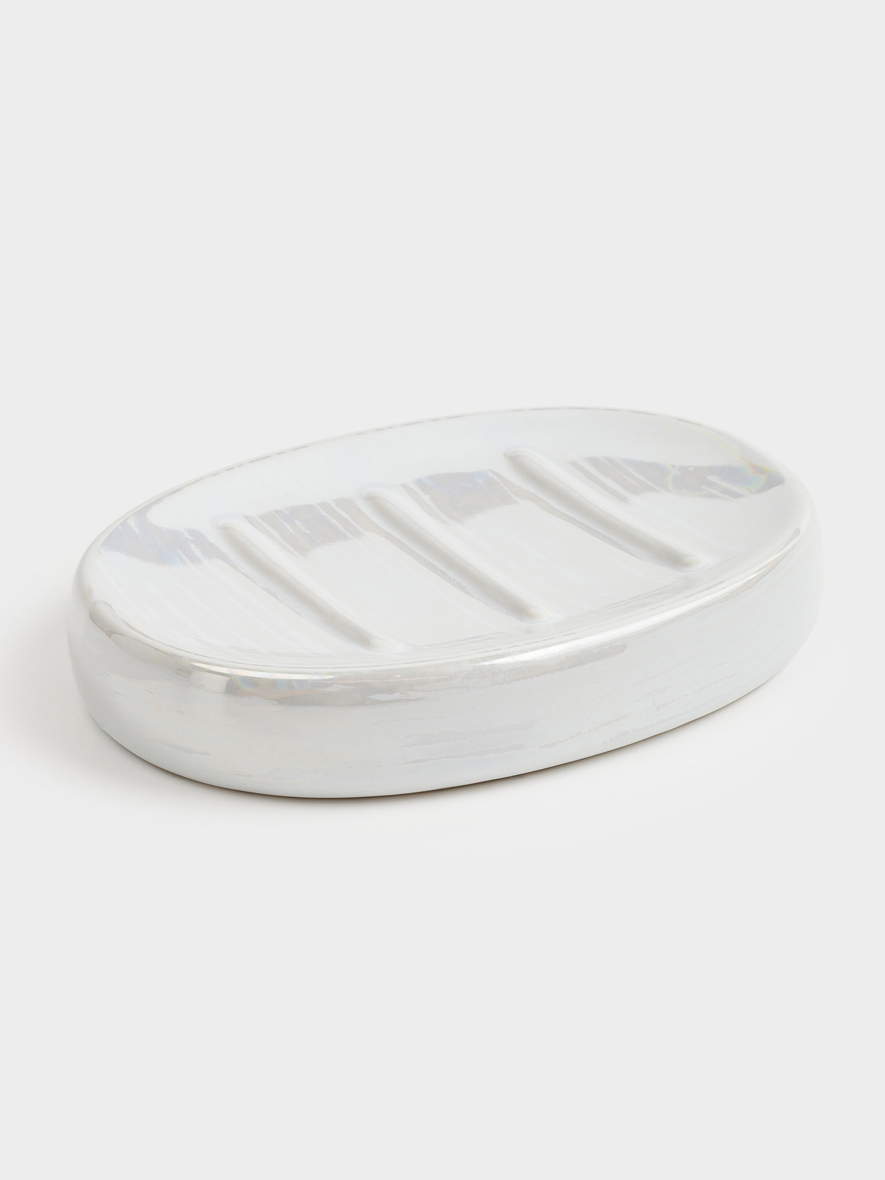 Soap dish, 12x8 cm, ceramic, white, mother of pearl, Odyssey
