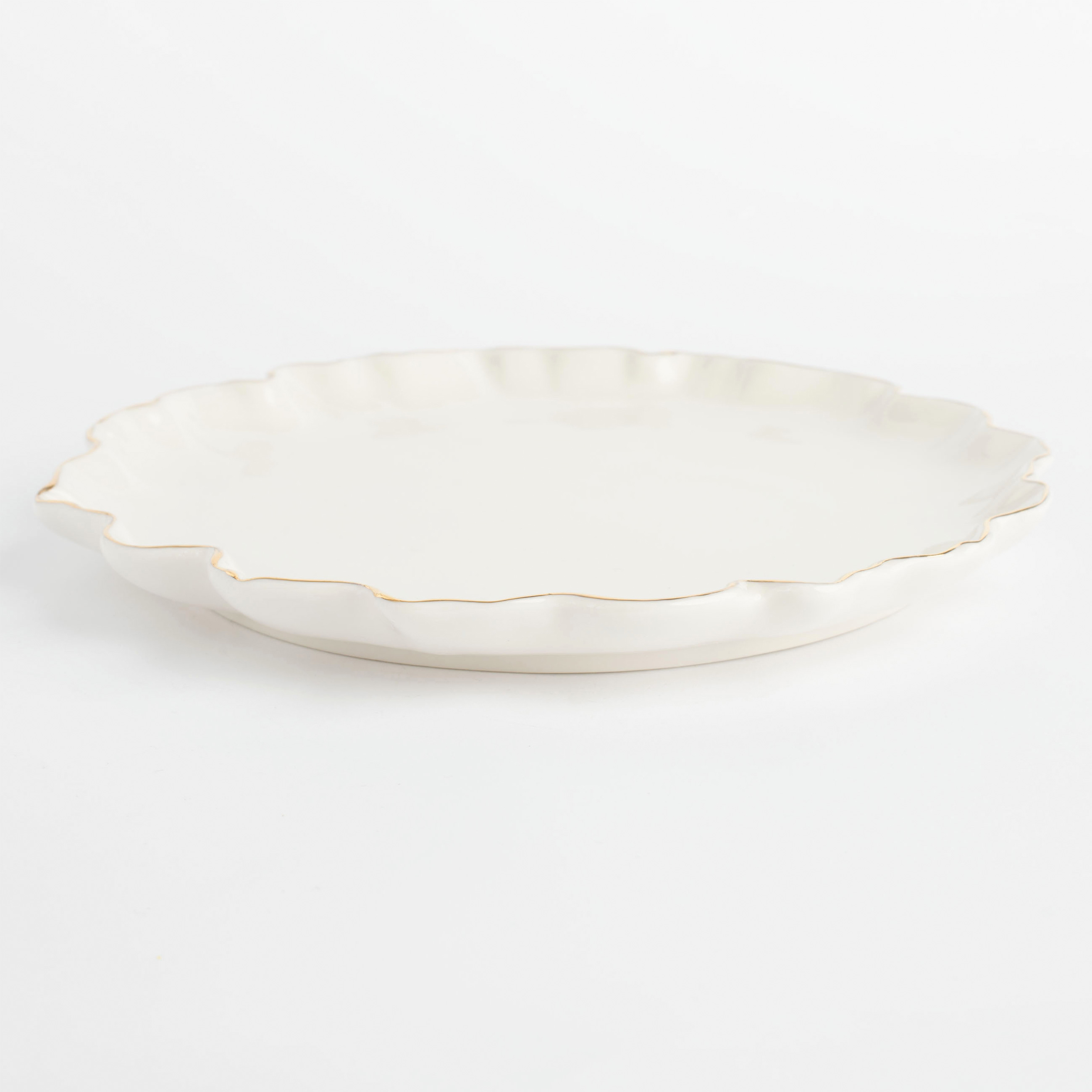 Snack plate, 20 cm, porcelain P, with golden edging, Crumpled effect, Crumple gold