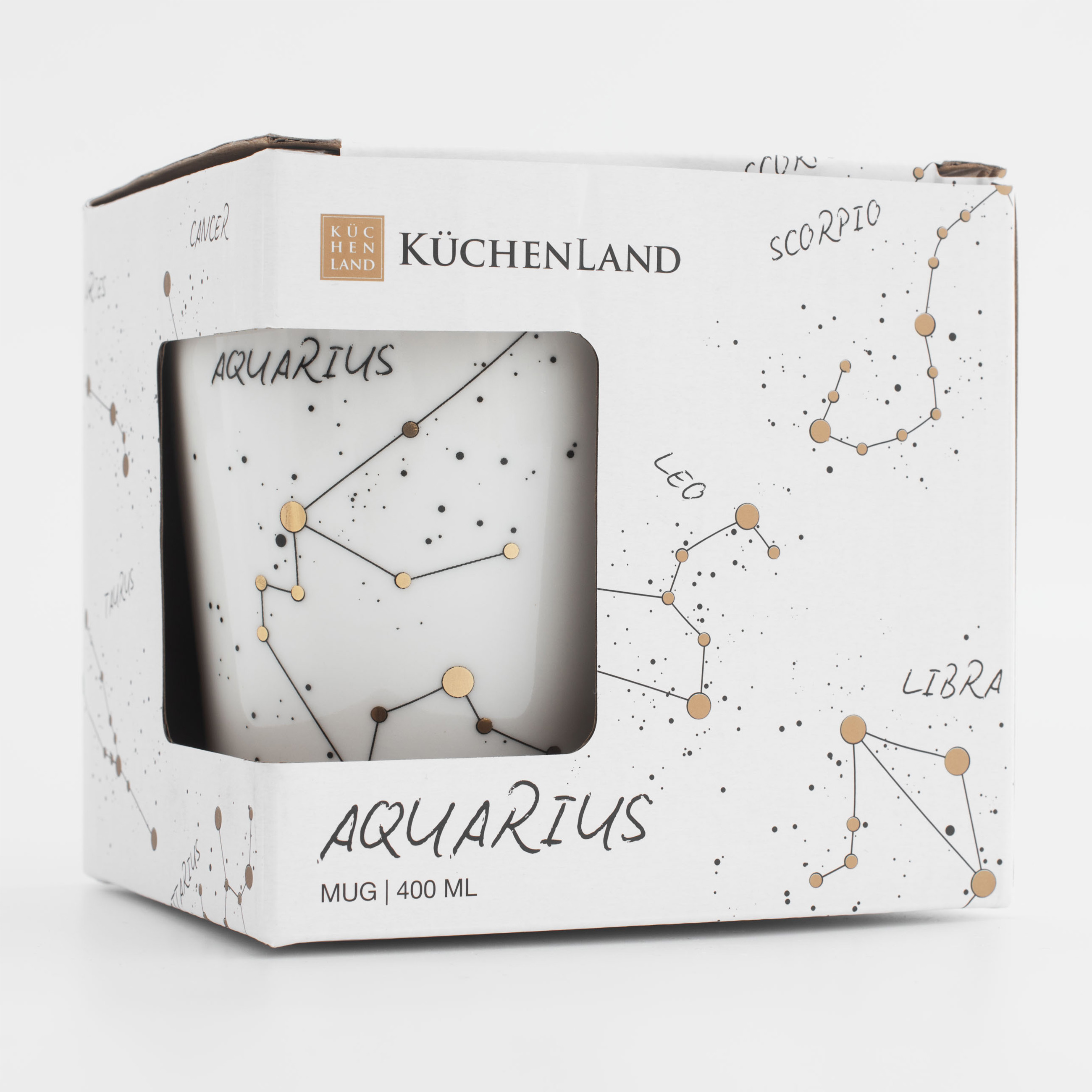 Mug, 400 ml, porcelain N, milky golden, Aquarius, Zodiac, image-5