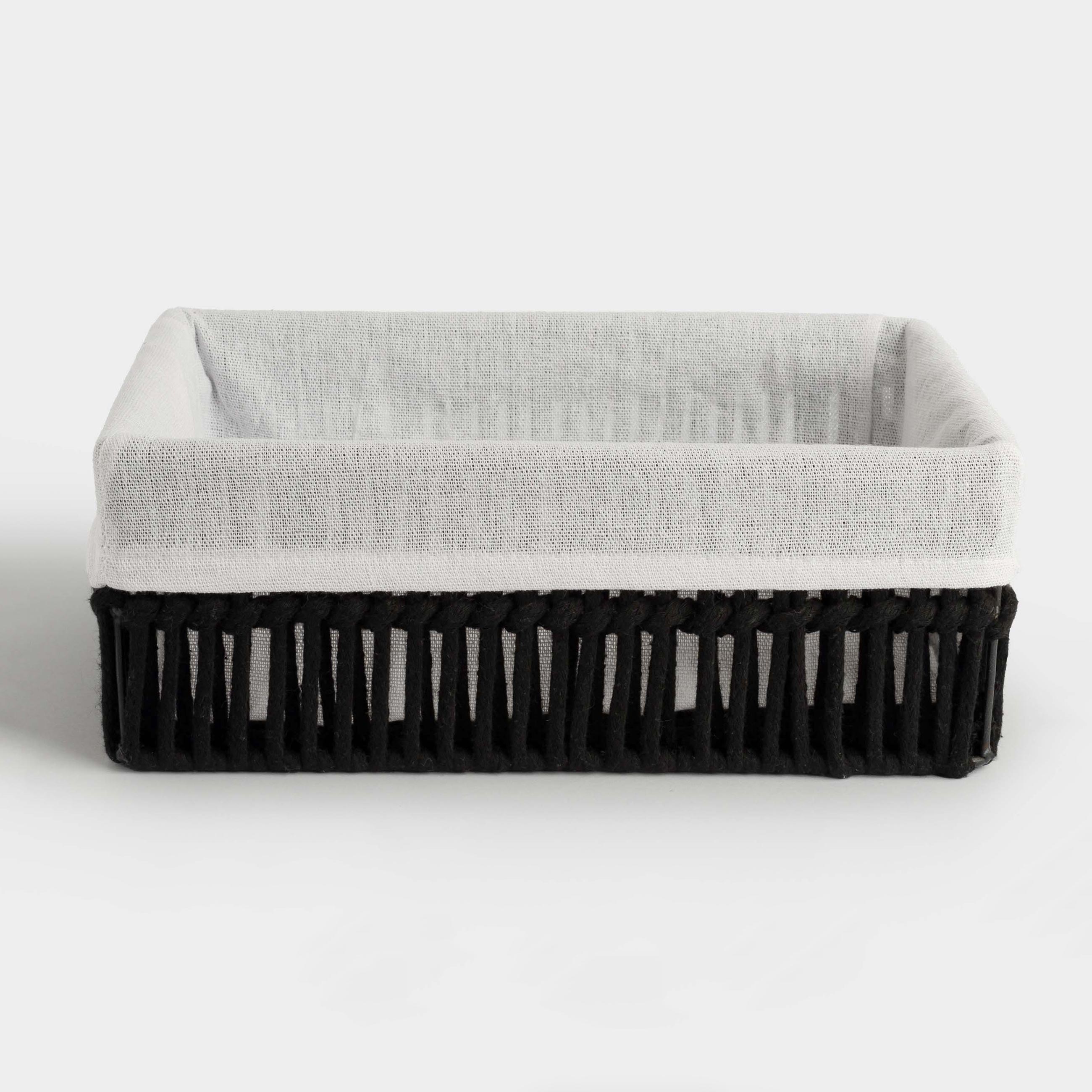 Storage basket, 32x24 cm, Cotton/Iron, Rectangular, Black, Ridged, image-1