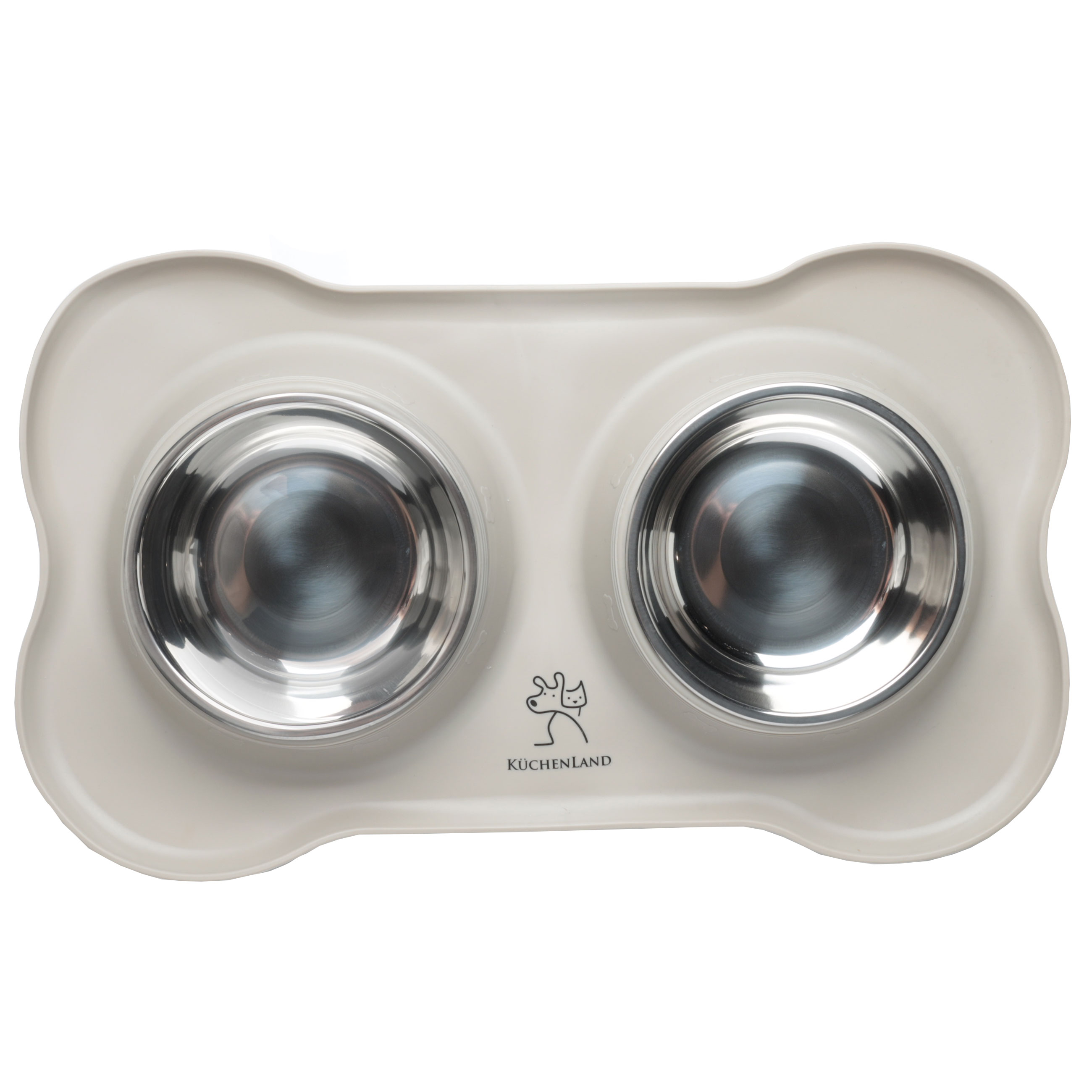 Pet bowl, 46x27 cm, 375 ml, double, on stand, steel / rubber, grey, Favorite pet, image-2