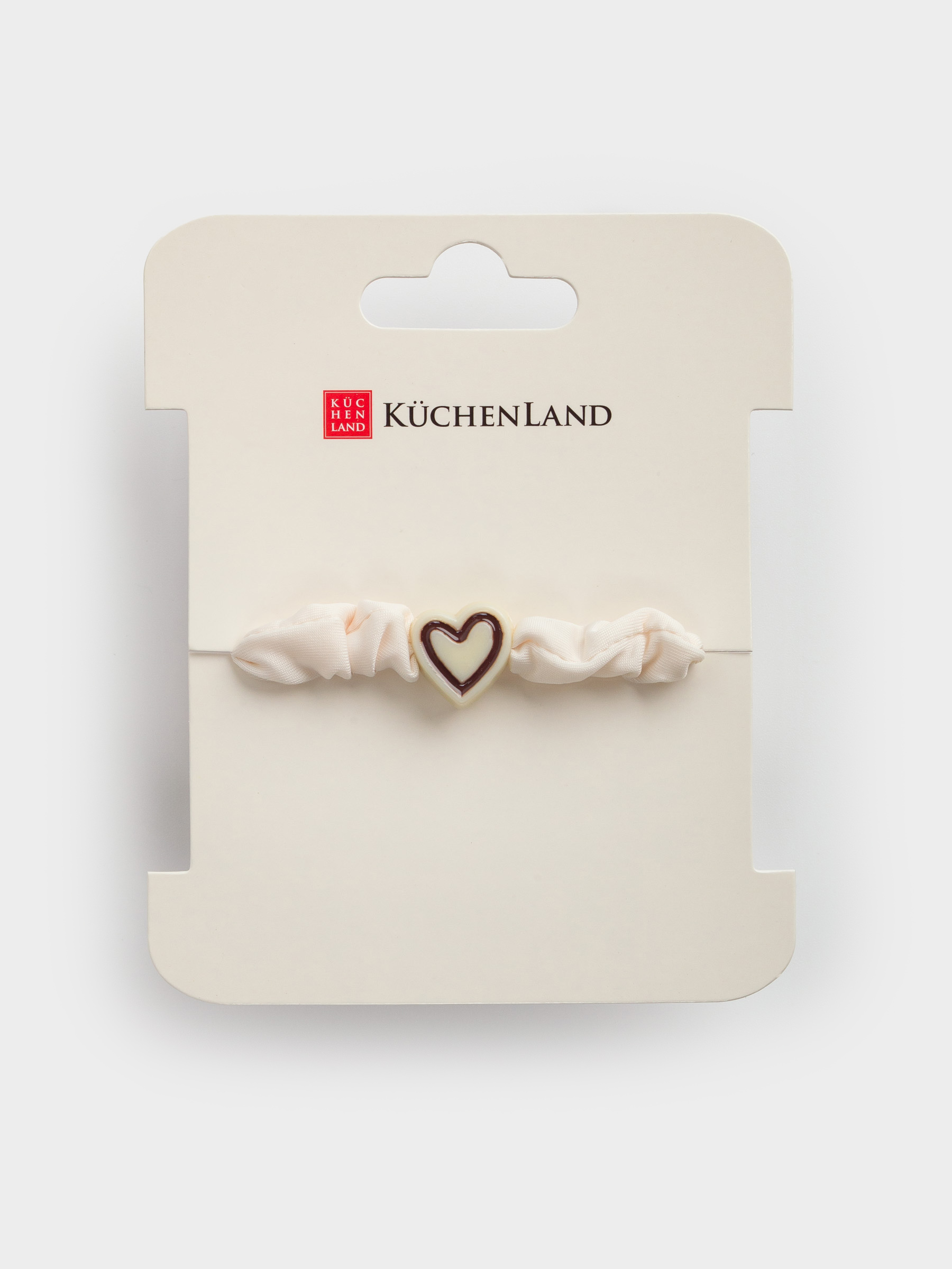 Elastic hair band, 5 cm, satin / plastic, beige, Heart, Silk, image-4