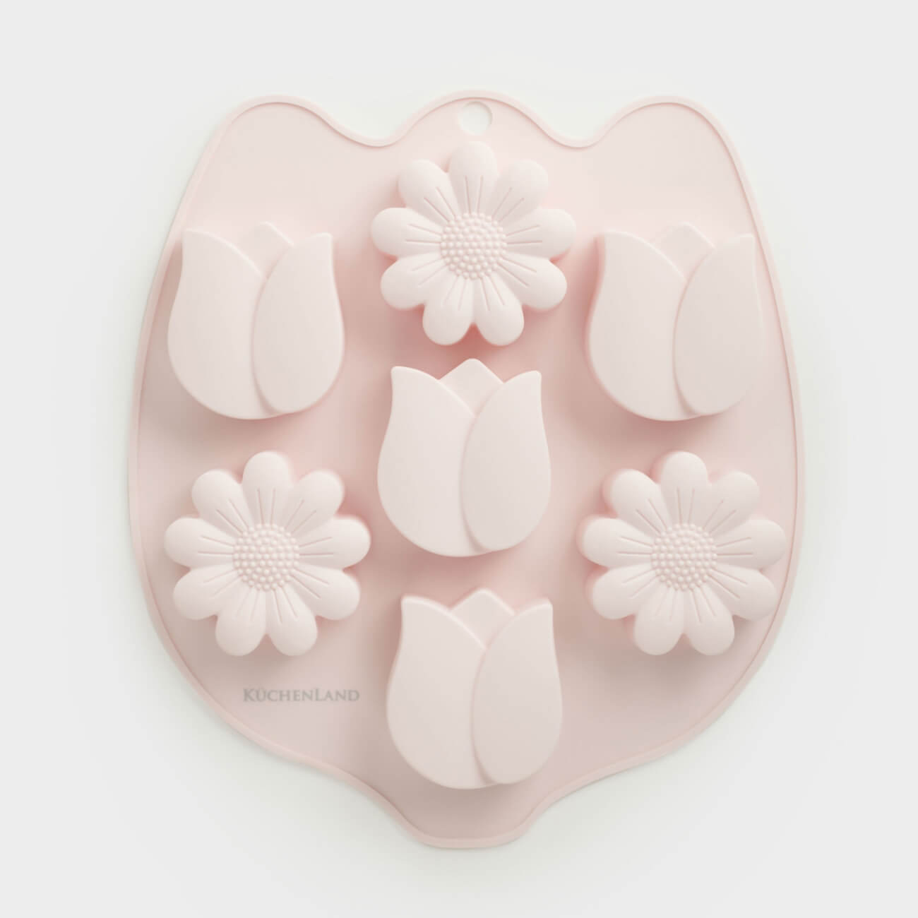 Cupcake baking dish, 26x23 cm, 7 compartments, silicone, pink, Spring flowers, Bakery color