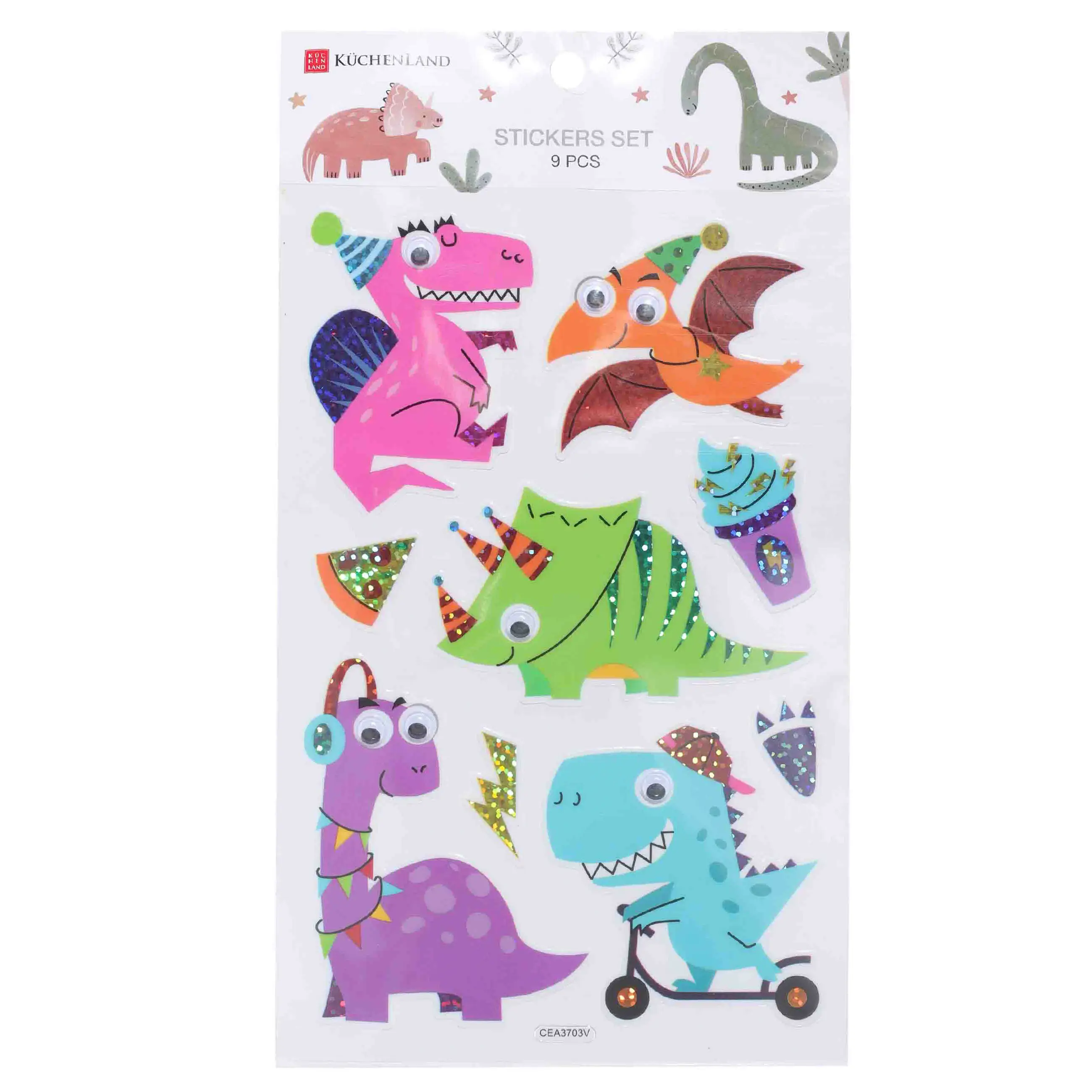 Sticker set, 25x14 cm, 9 pcs, disposable, PVC, Dinosaurs, Dino, image-0
