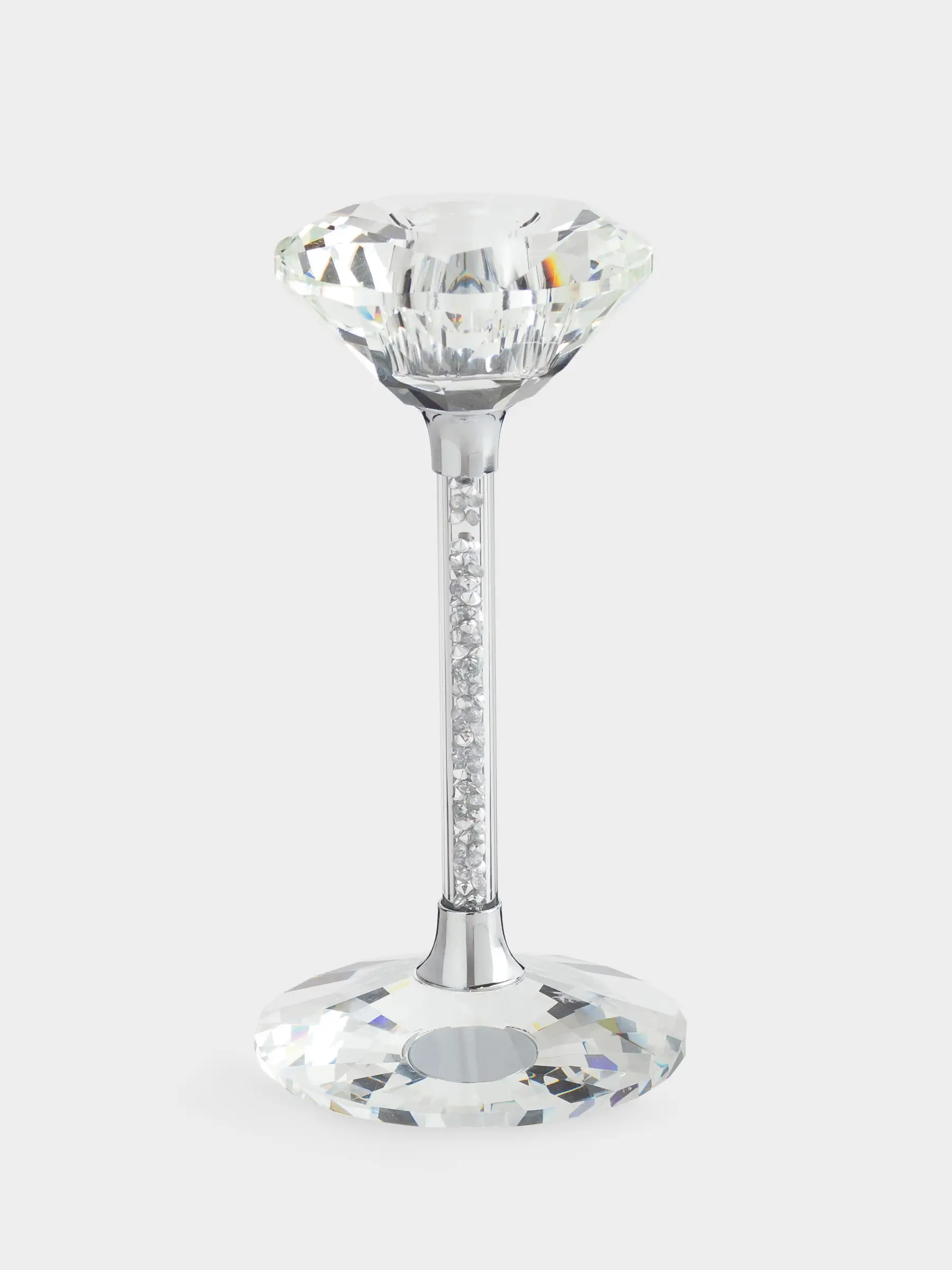 Candlestick, 15 cm, for a thin candle, on a leg, glass / rhinestones, Silver crystals, Diamond, image-0
