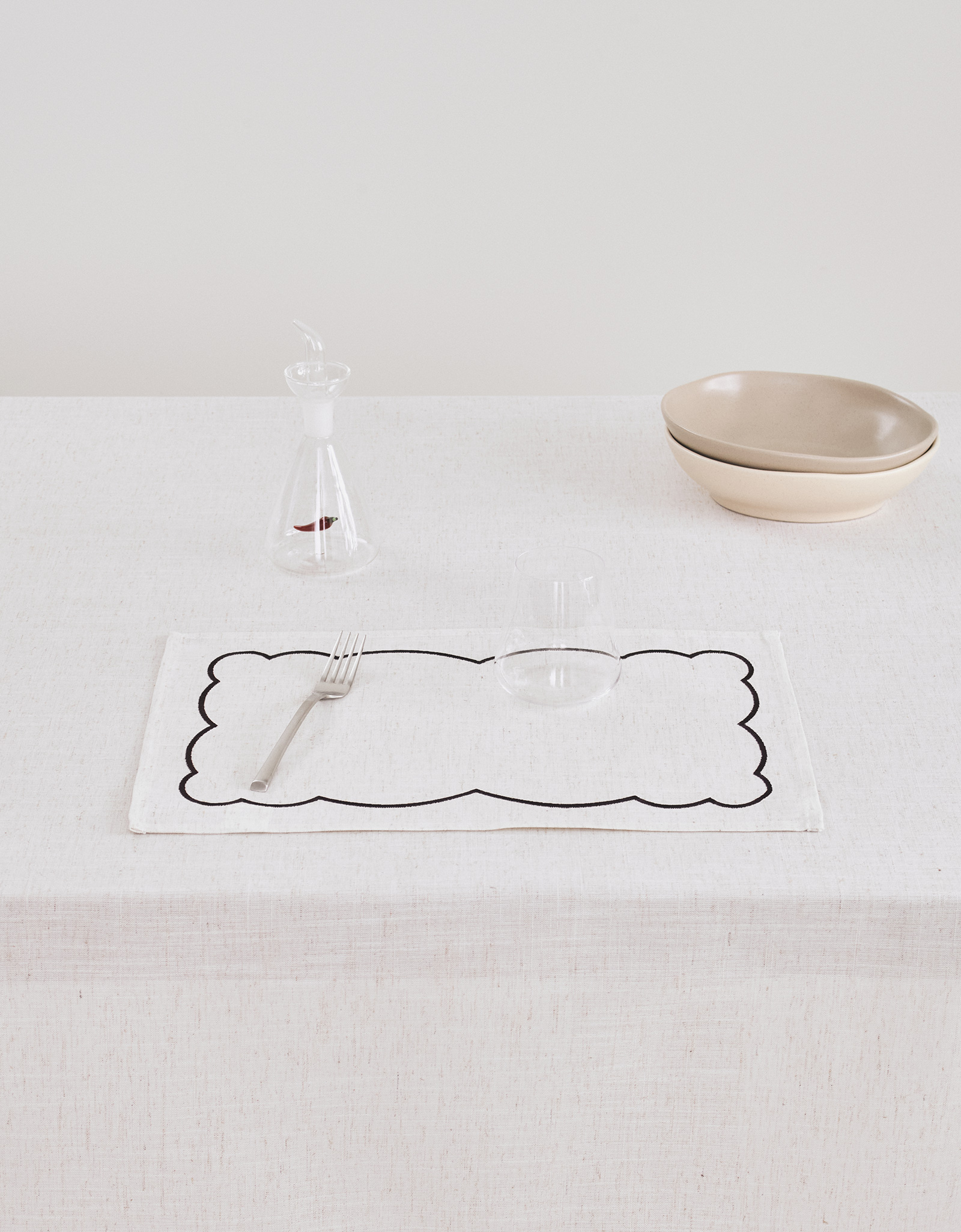 Placemat, 30x45 cm, polyester / linen, rectangular, beige, Vintage, Melange outline, image-1