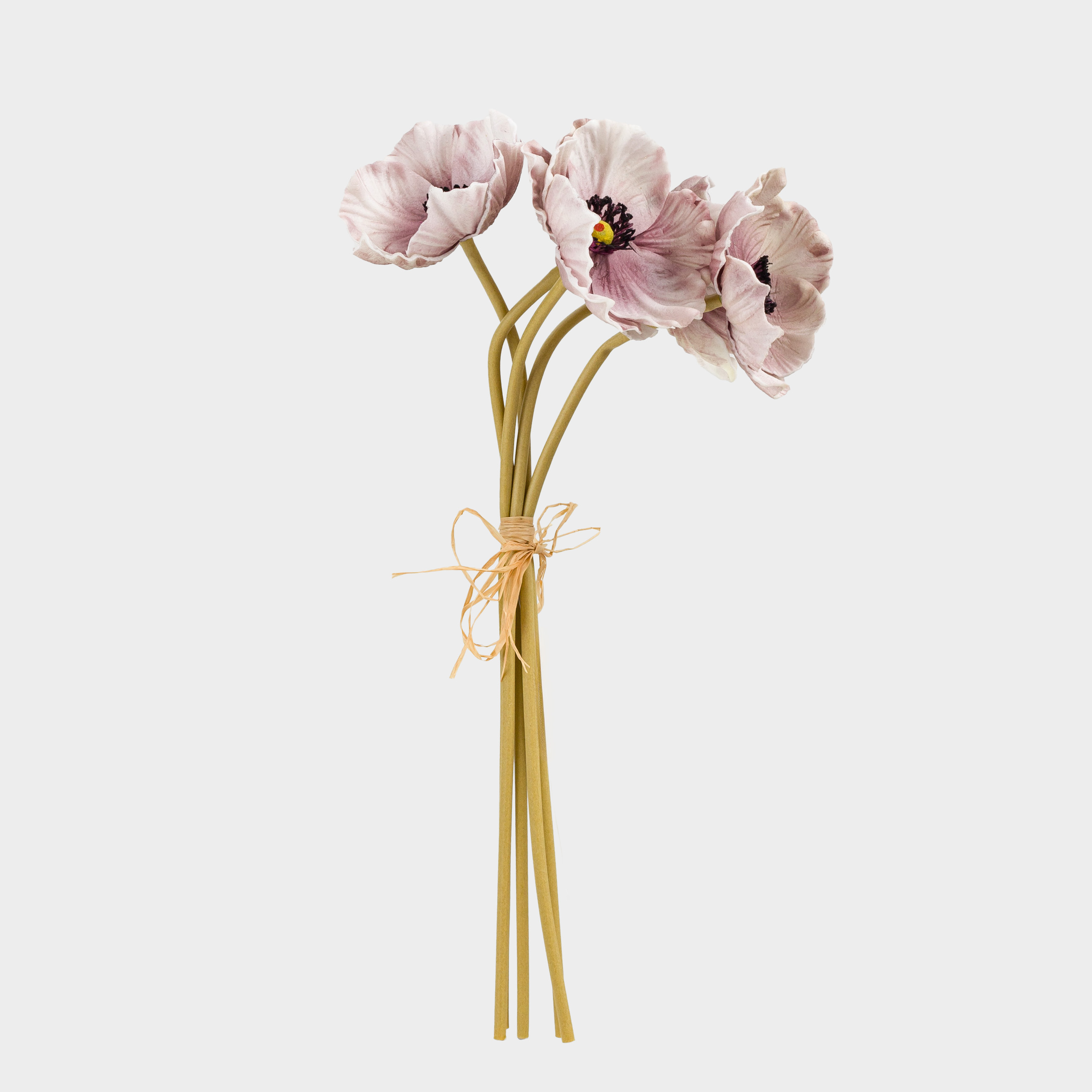 Artificial bouquet, 34 cm, polyurethane / metal, White-lilac poppy, Flower garden, image-1