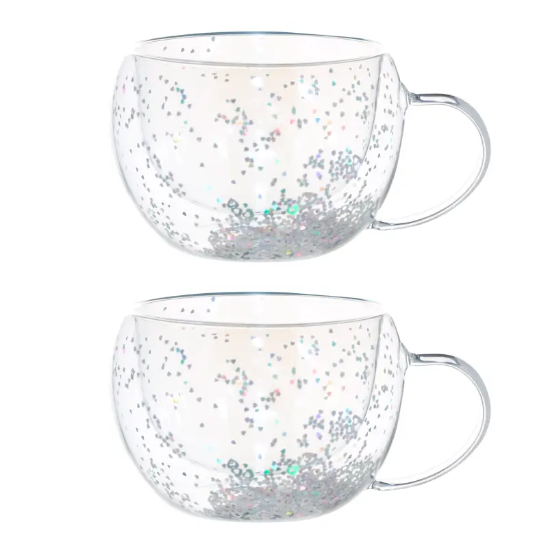 Mug, 270 ml, 2 pcs, B glass, mother of pearl, with silver hearts, Air sparkly ,image-0