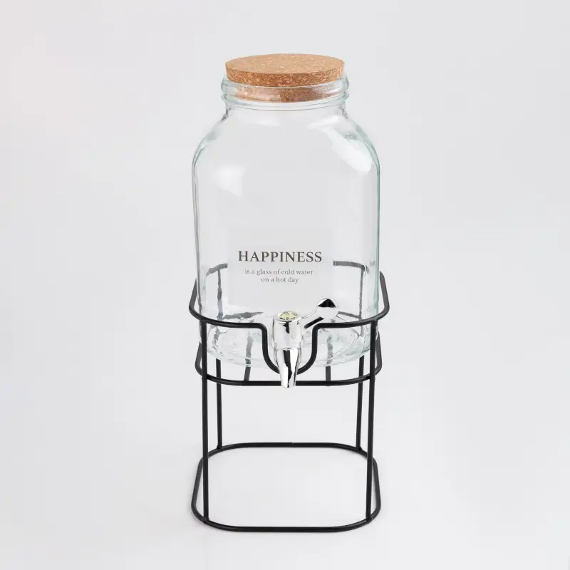 Beverage dispenser, 3 L, Stand, Glass / cork / metal, Clear font ,image-0