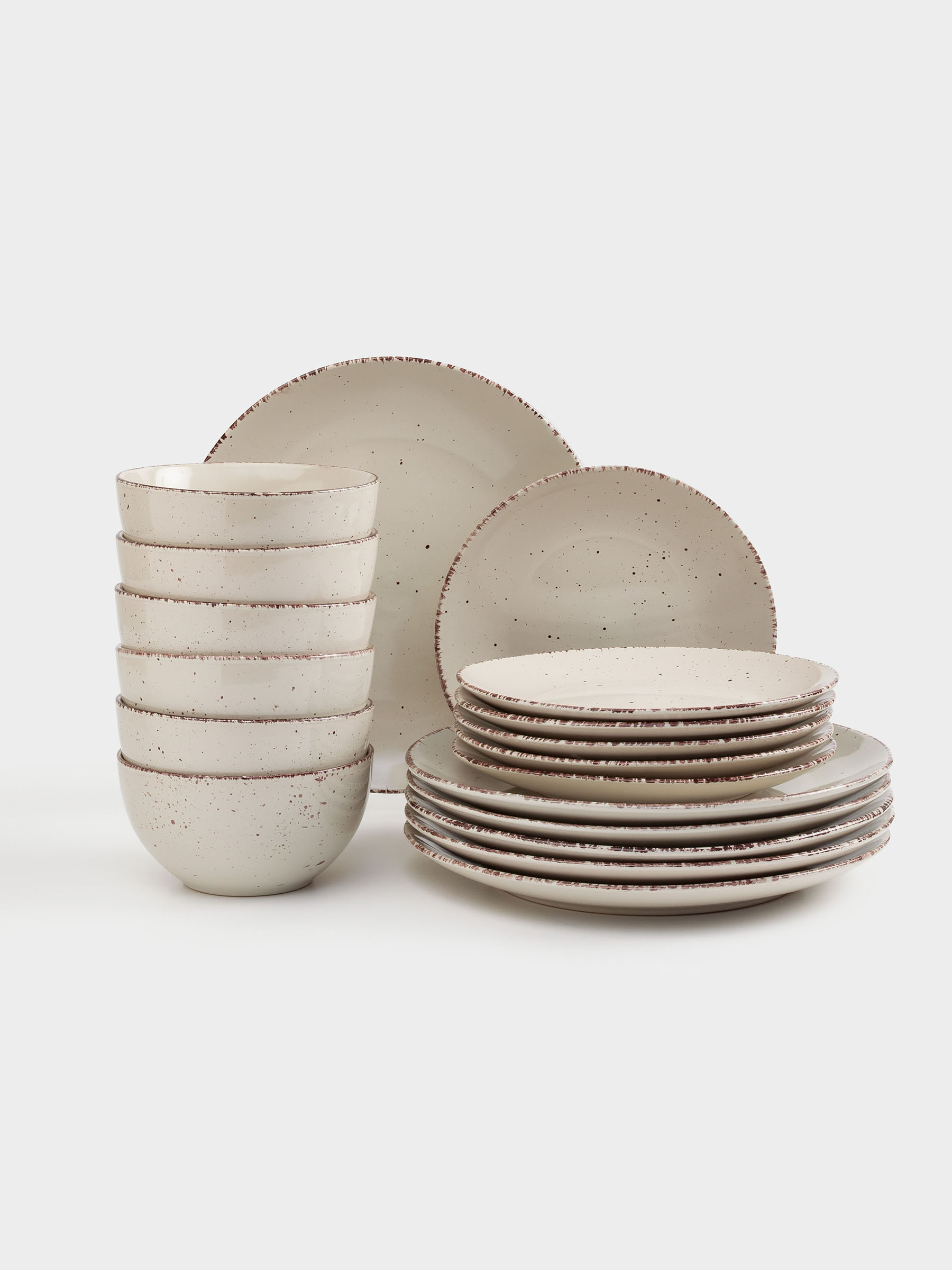 Dining set, 6 pers., 18 pr., ceramic, beige, speckled, Speckled, image-0