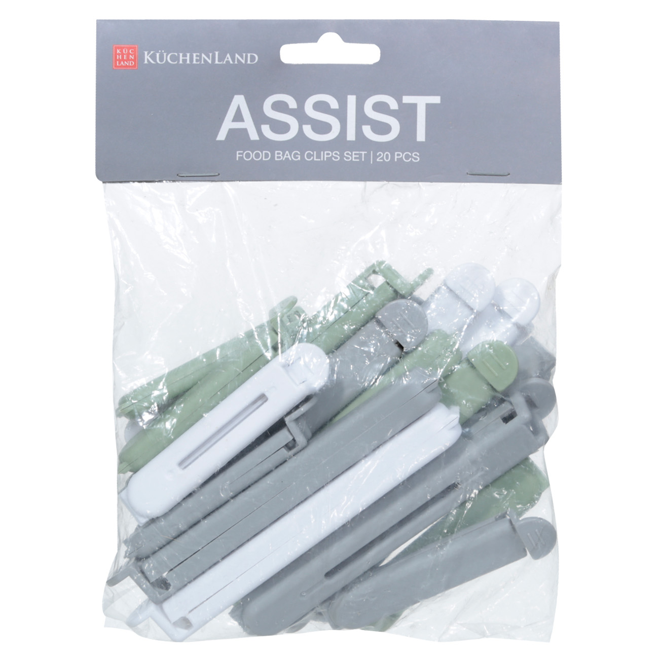 Bag clip set, 20 pcs, Plastic, White / Grey / Green, Assist, image-3