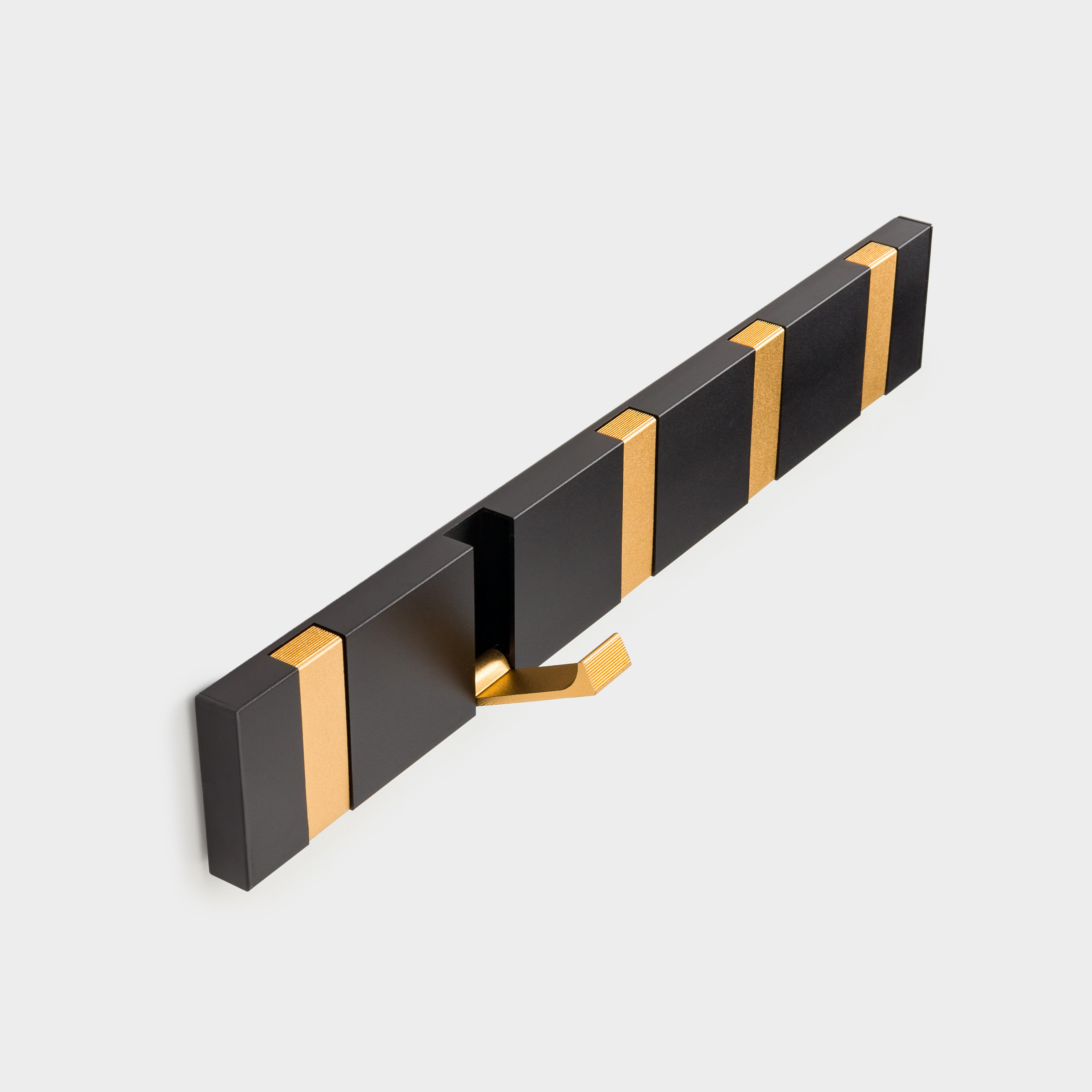 Hook, 43x7 cm, 5 compartments, wall-mounted/hidden, metal, black-gold, Trend