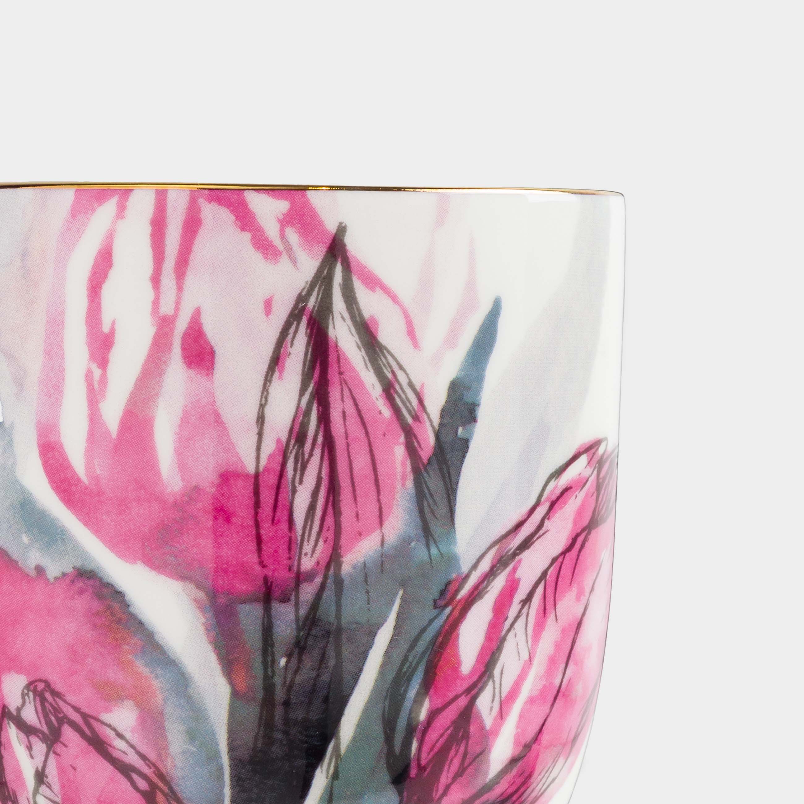 Mug, 370 ml, porcelain F, with golden edging, Tulips, Tulip garden, image-5