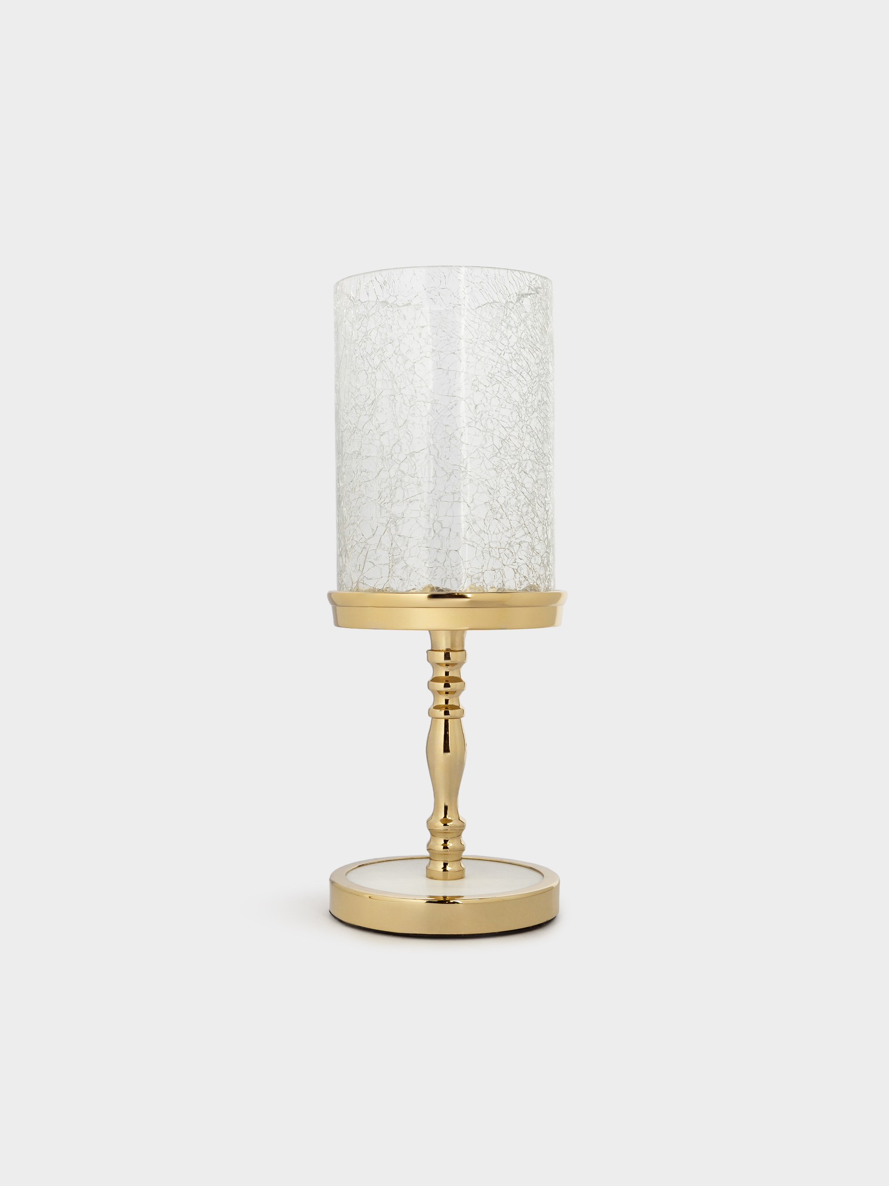 Candlestick, 30 cm, for one candle, on a leg, metal / glass, golden, Craquelure, Fantastic ice, image-2