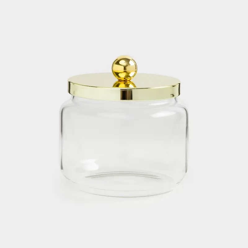 Storage container, 9x9 cm, 300 ml, glass / metal, golden, Classic gold ,image-0