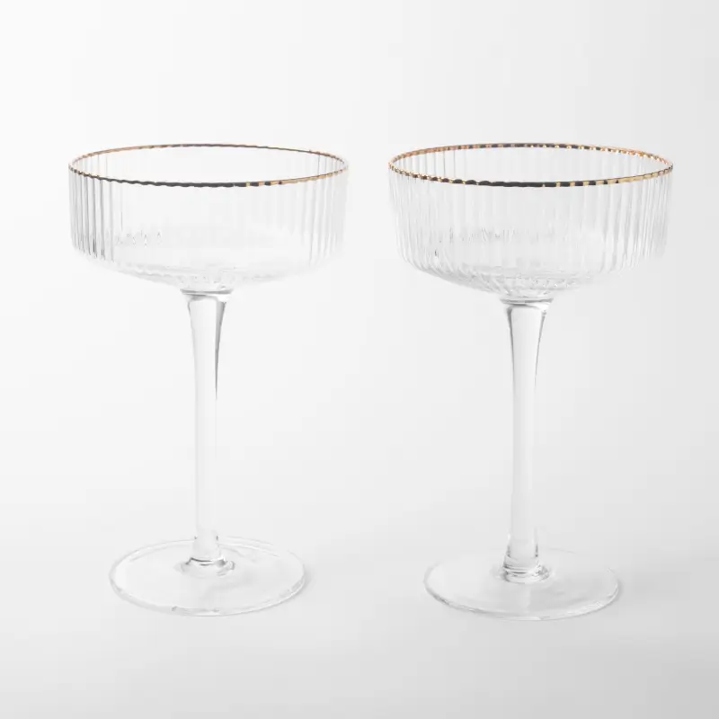 Drinking glass, 200 ml, 2 pcs, glass R, with golden edging, Ribby ,image-0