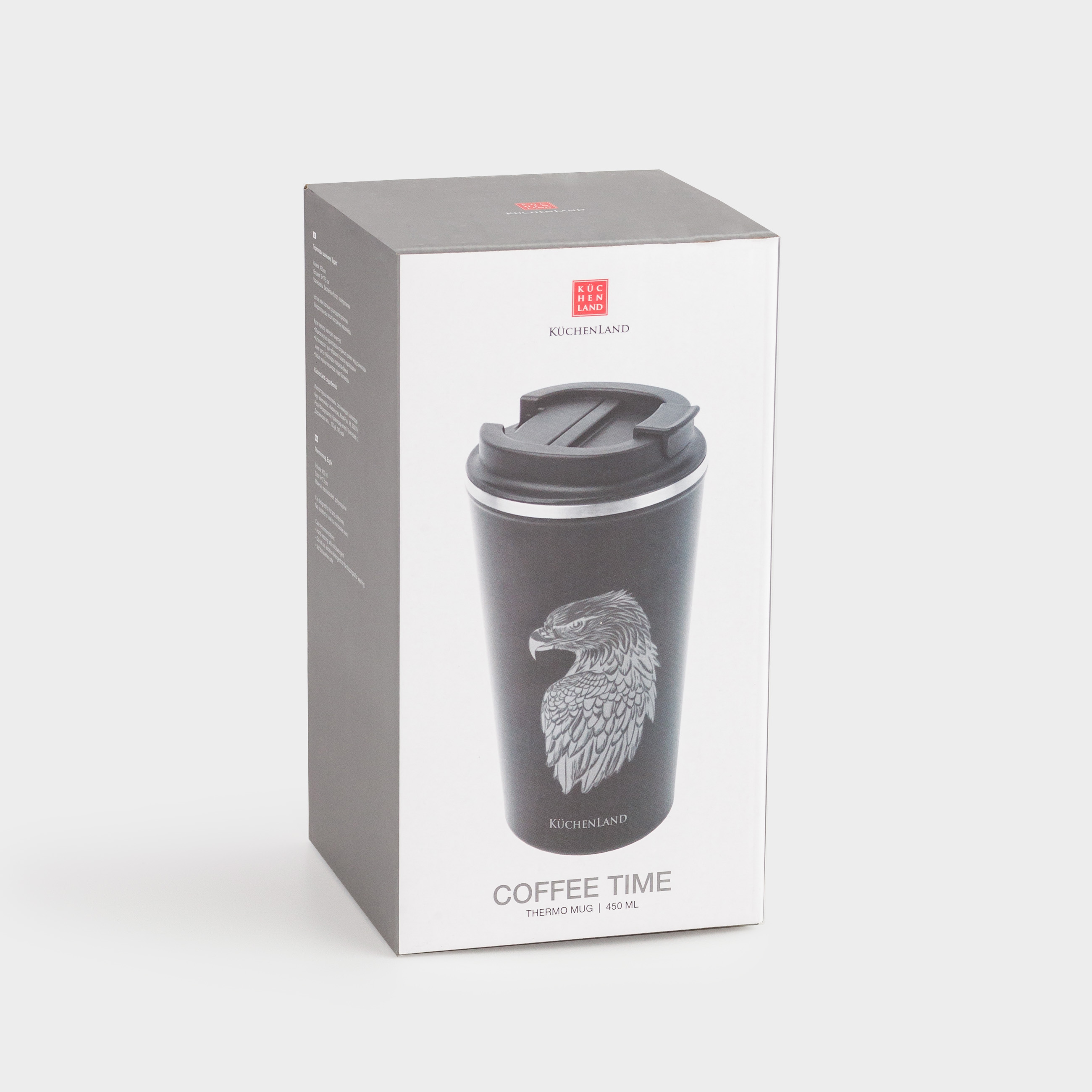Thermo mug, 450 ml, steel / plastic, black, Eagle, Coffee time