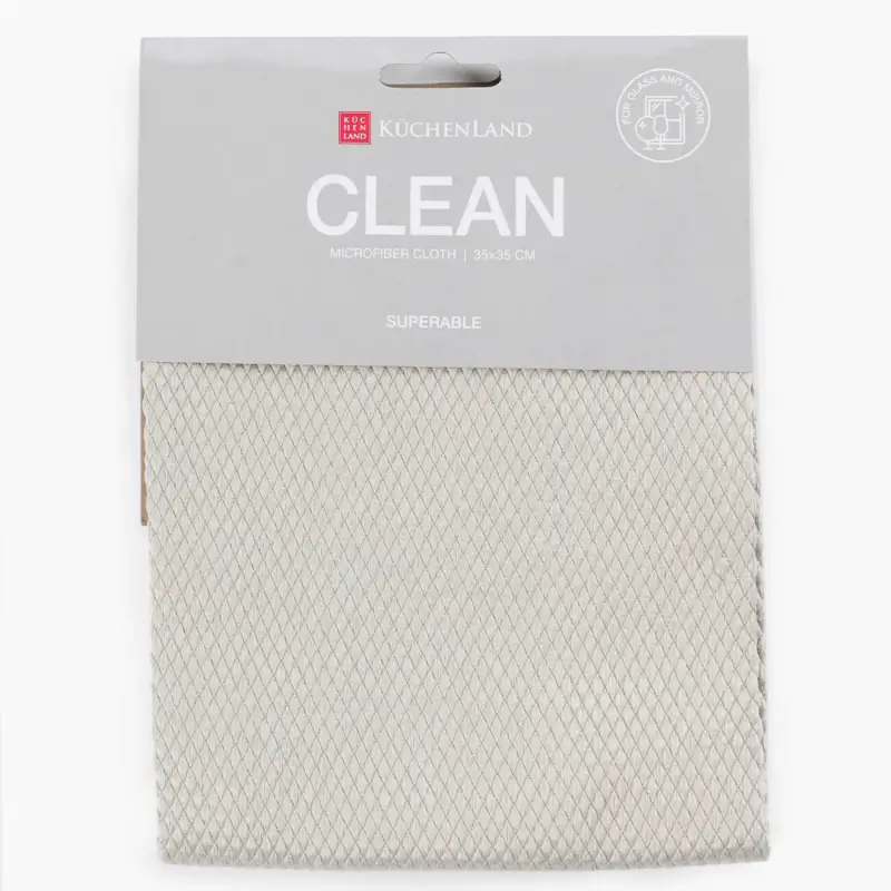 Cloth for glass/plastic/mirrors, 35x35 cm, microfiber, Fish scales, grey-beige, Clean