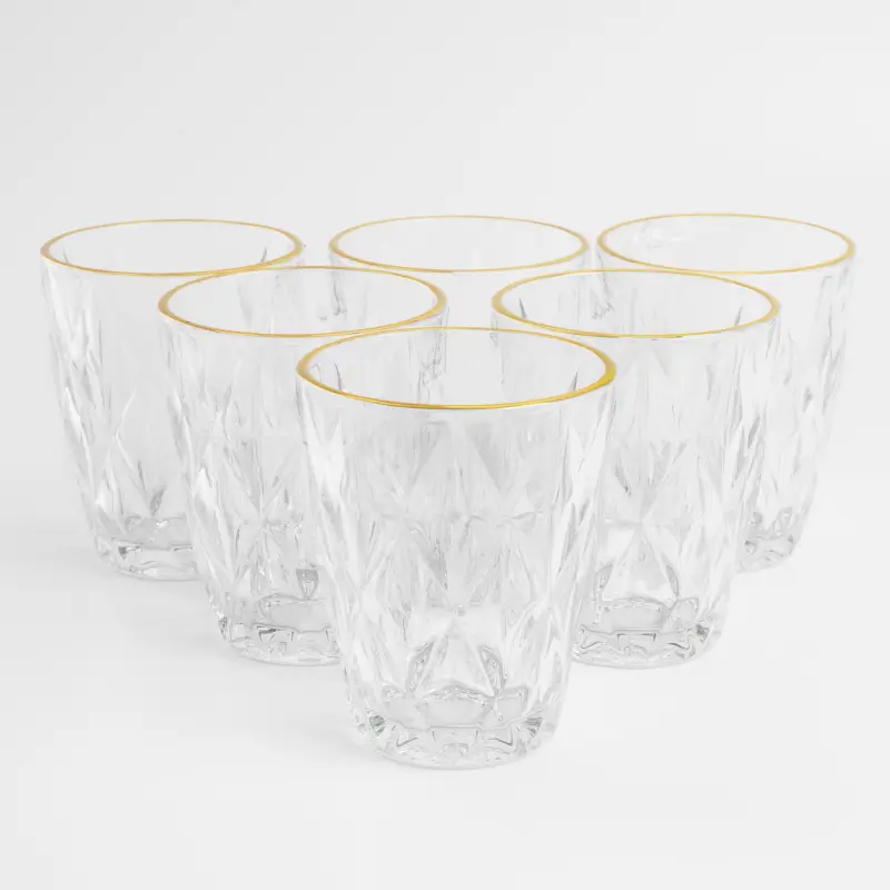 Glass, 10 cm, 270 ml, 6 pcs, glass R, with golden edging, Rhomb gold ,image-0
