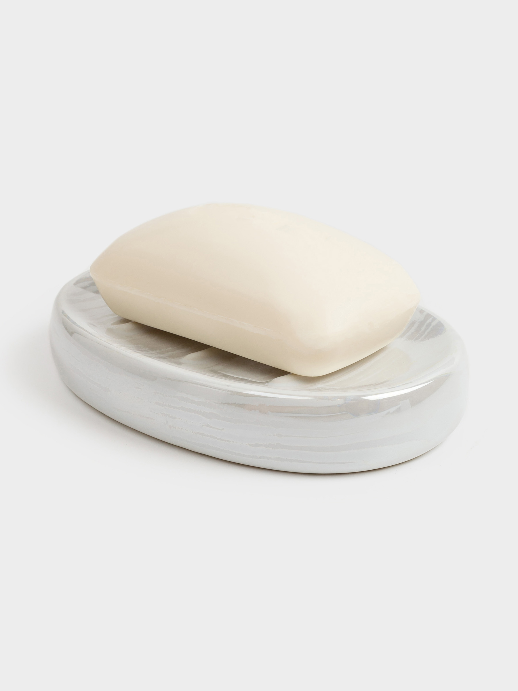 Soap dish, 12x8 cm, ceramic, white, mother of pearl, Odyssey