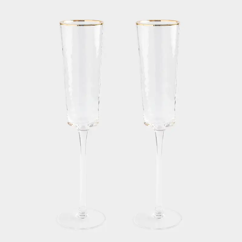 Drinking glass, 160 ml, 2 pcs, glass, with golden edging, Ripply gold, image-0