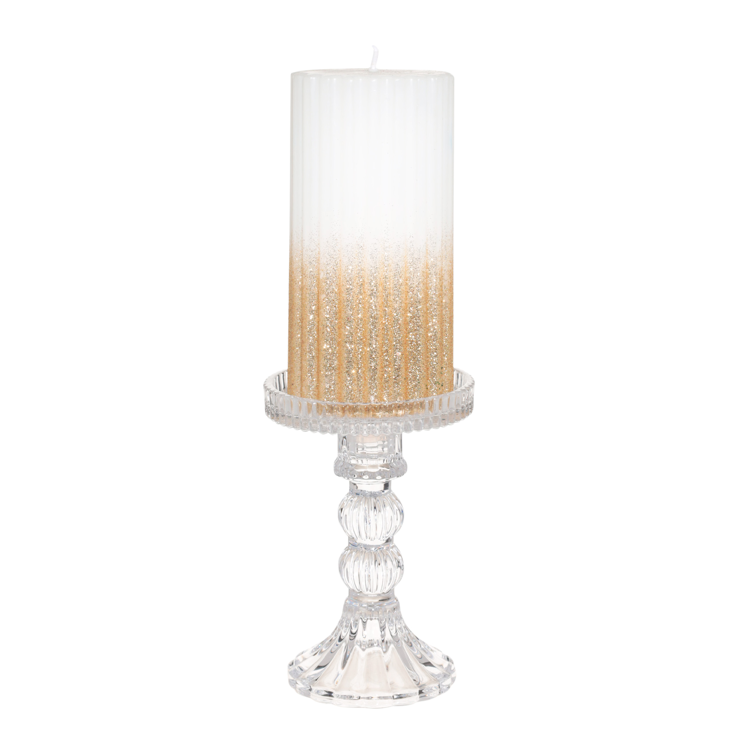Candle holder, 14 cm, for cylindrical / thin candles, on a leg, collapsible, glass, Ribby