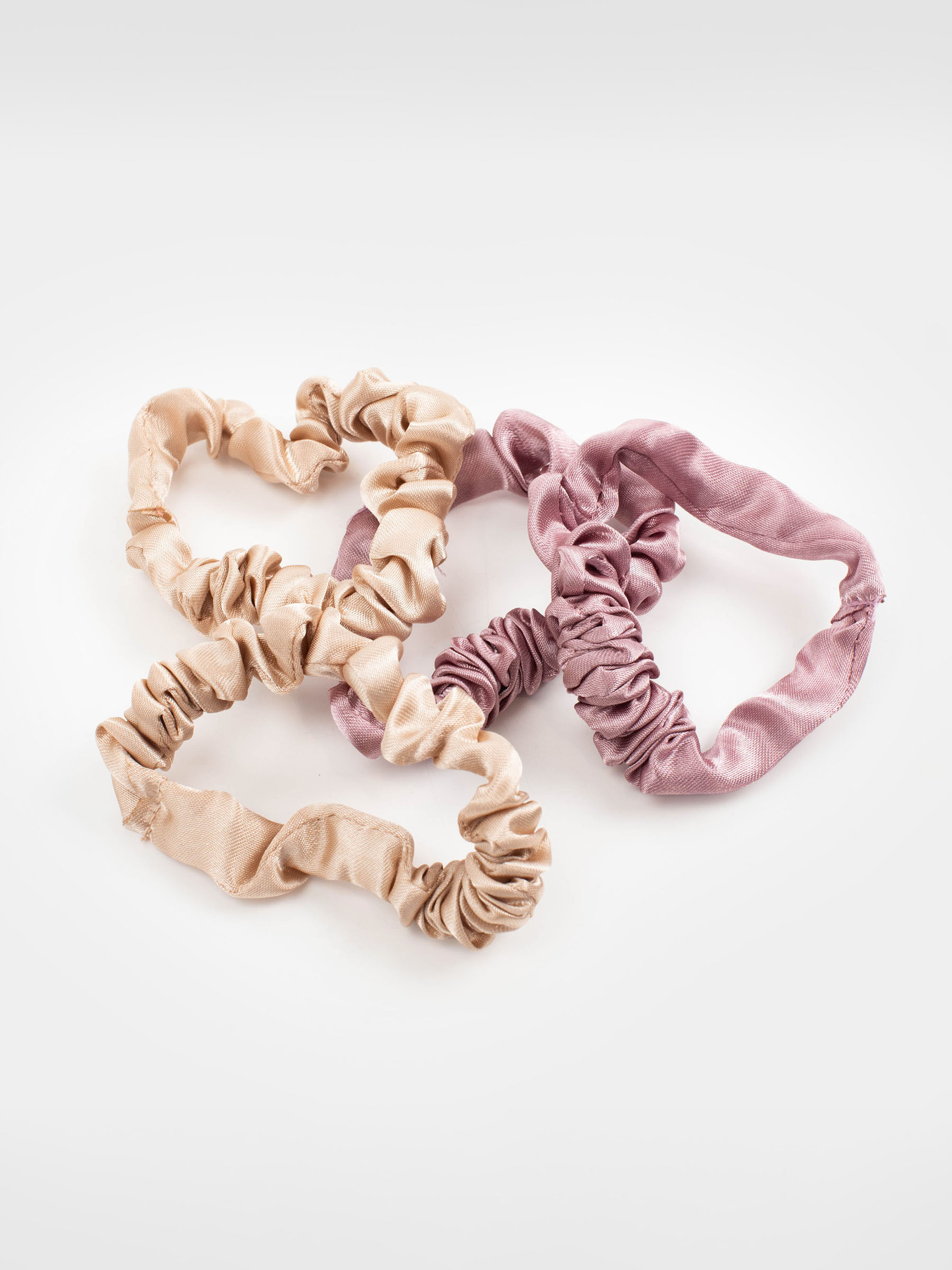 Elastic hair band, 6 cm, 4 pcs, in the heart, satin, light purple / beige, Silk, image-1